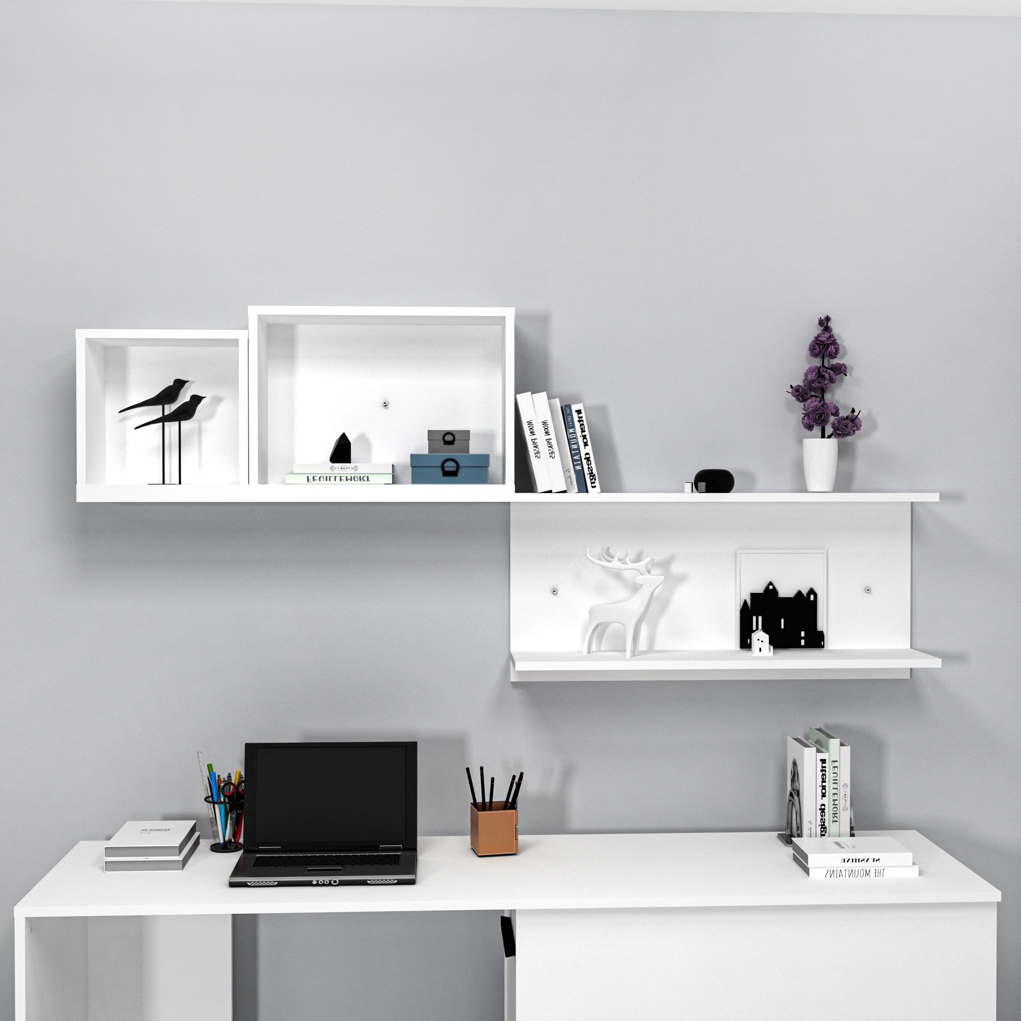 Prateleira de parede – 180 cm x 80.4 cm x 19.6 cm – Branco – Painel de partículas