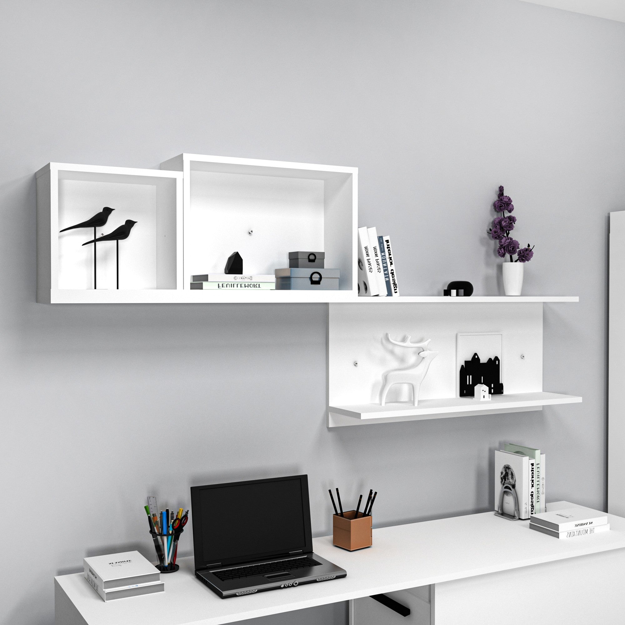 Prateleira de parede – 180 cm x 80.4 cm x 19.6 cm – Branco – Painel de partículas
