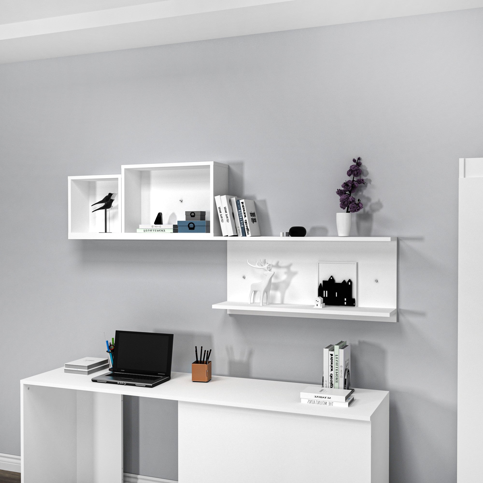 Prateleira de parede – 180 cm x 80.4 cm x 19.6 cm – Branco – Painel de partículas