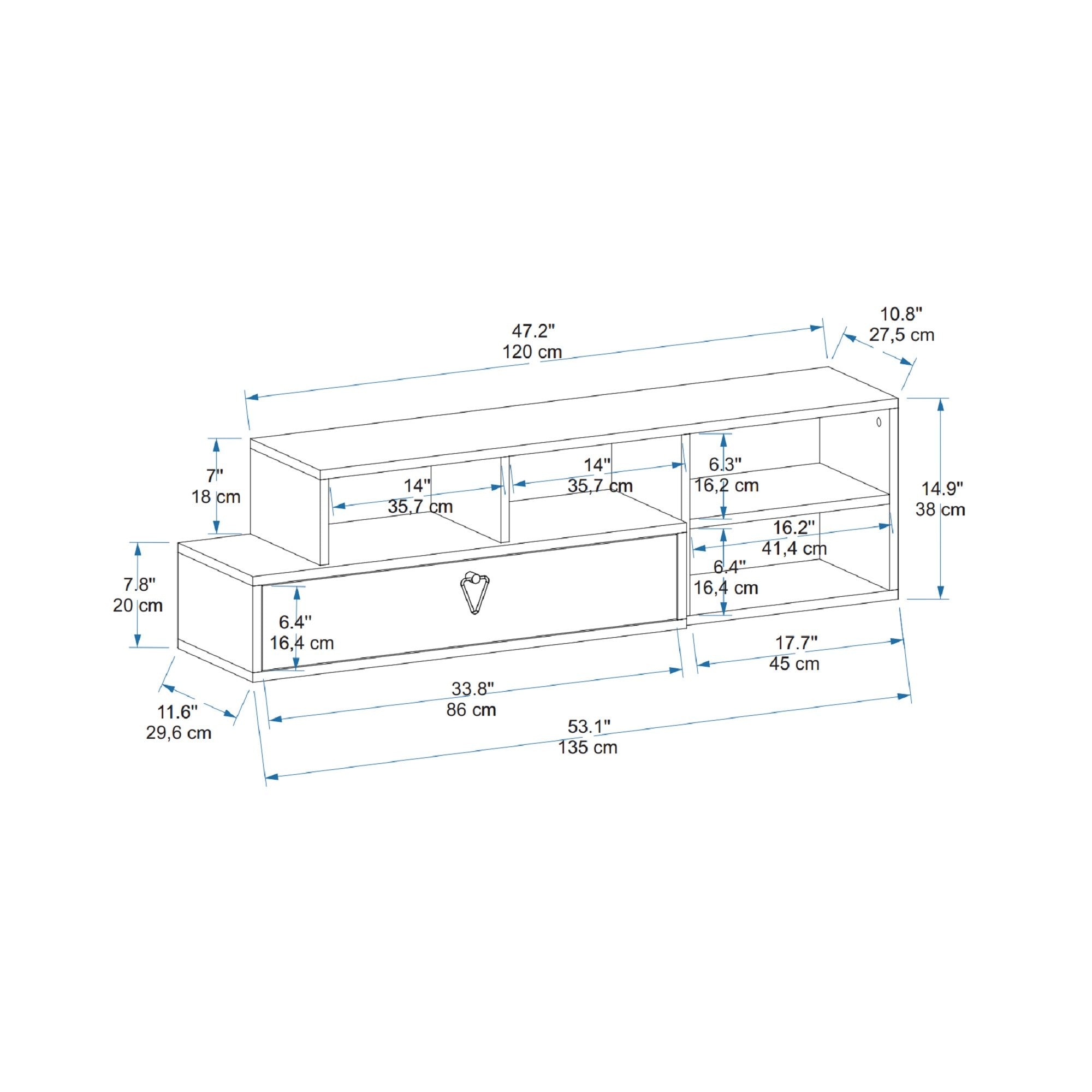 Móvel de TV – 120 cm x 27,5 cm x 38 cm – Nogueira Clara e Antracite – Painéis de Partículas