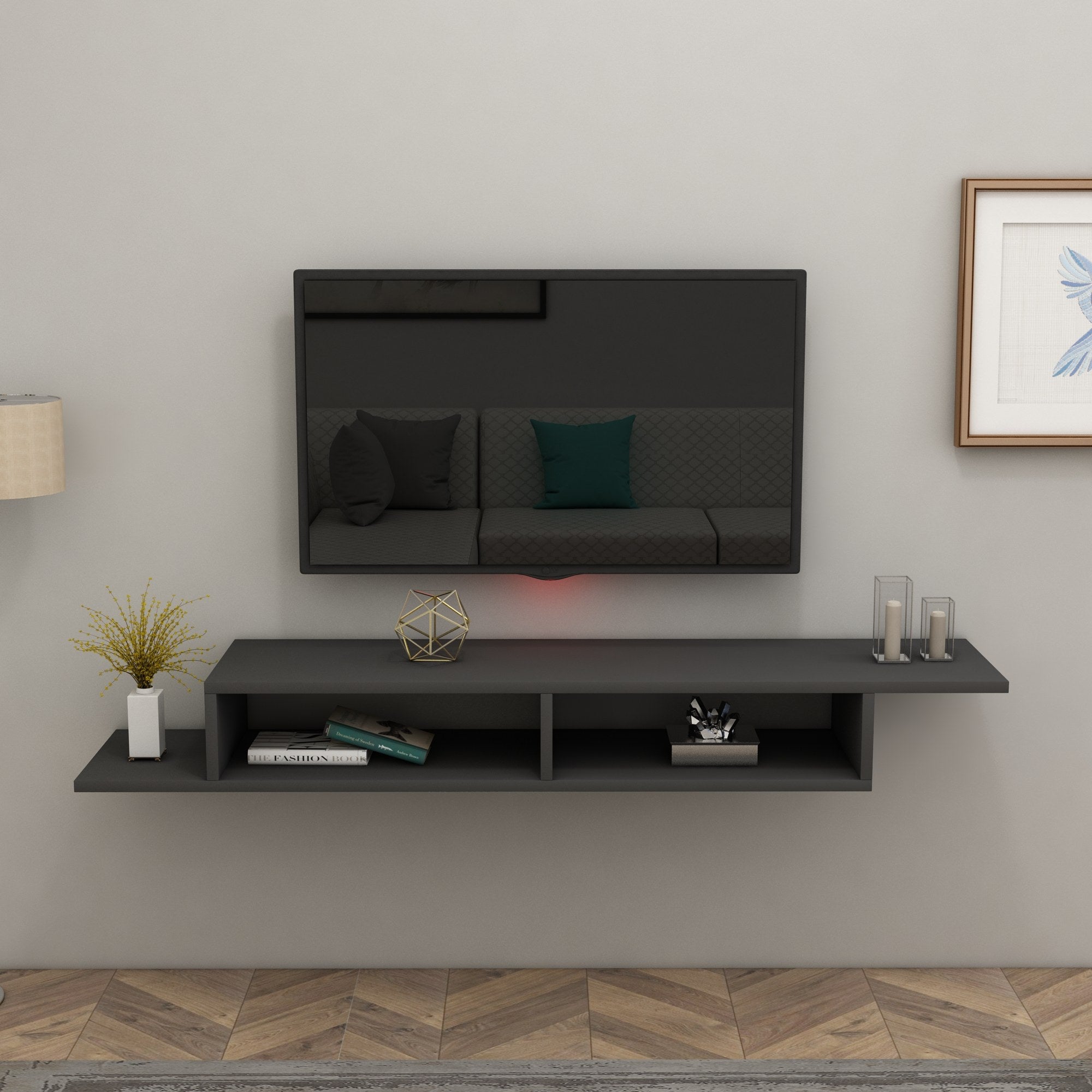 Móvel de TV – 120 cm x 29,6 cm x 18,2 cm – Antracite – Painel de partículas