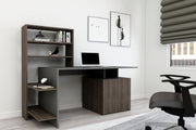 Secretária moderna com estante – 146,3 x 60 x 73,8 cm – nogueira e antracite – melamina