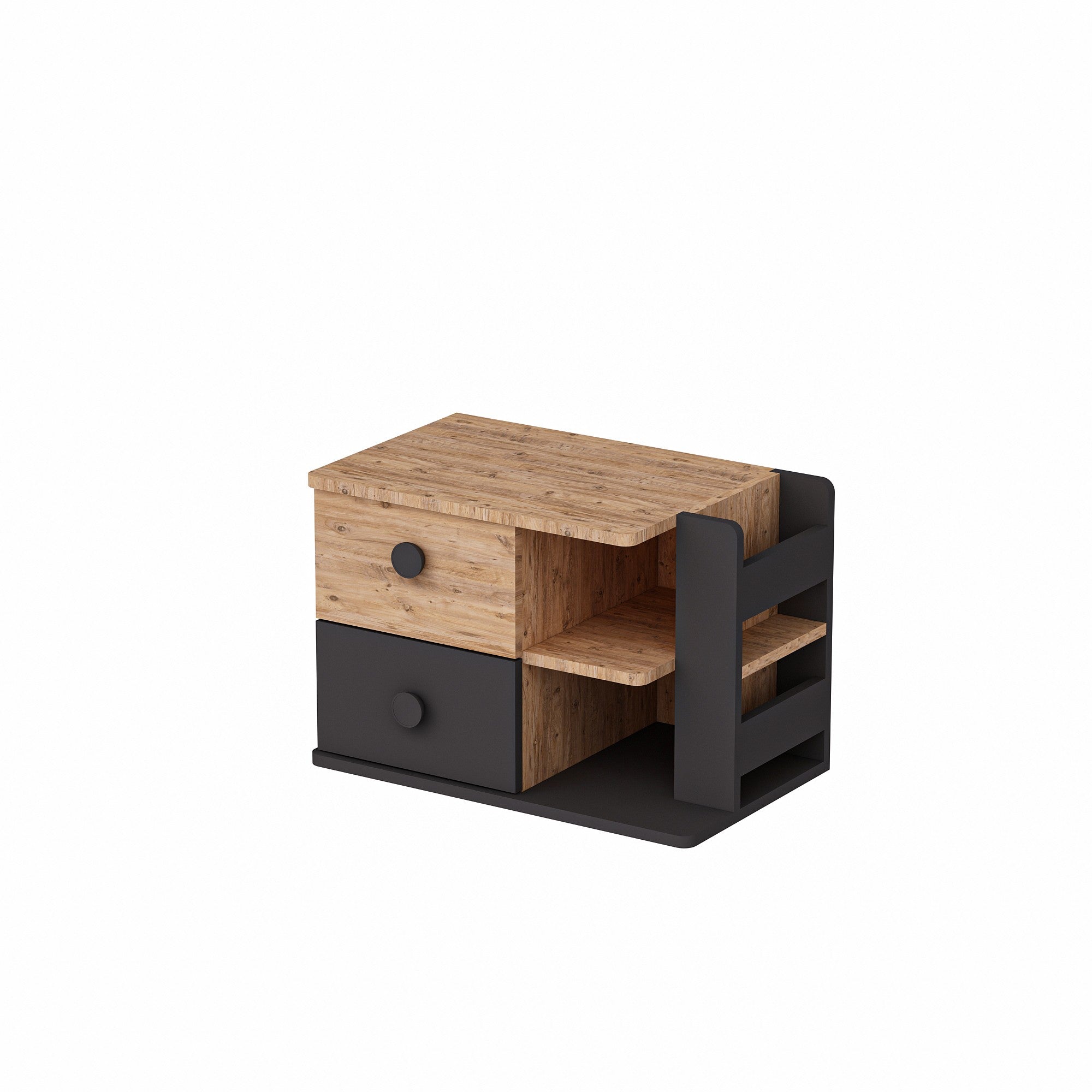 Mesa de Cabeceira – 65 cm x 44.6 cm x 40.3 cm – Pinho Atlântico e Antracite – Painel de Partículas