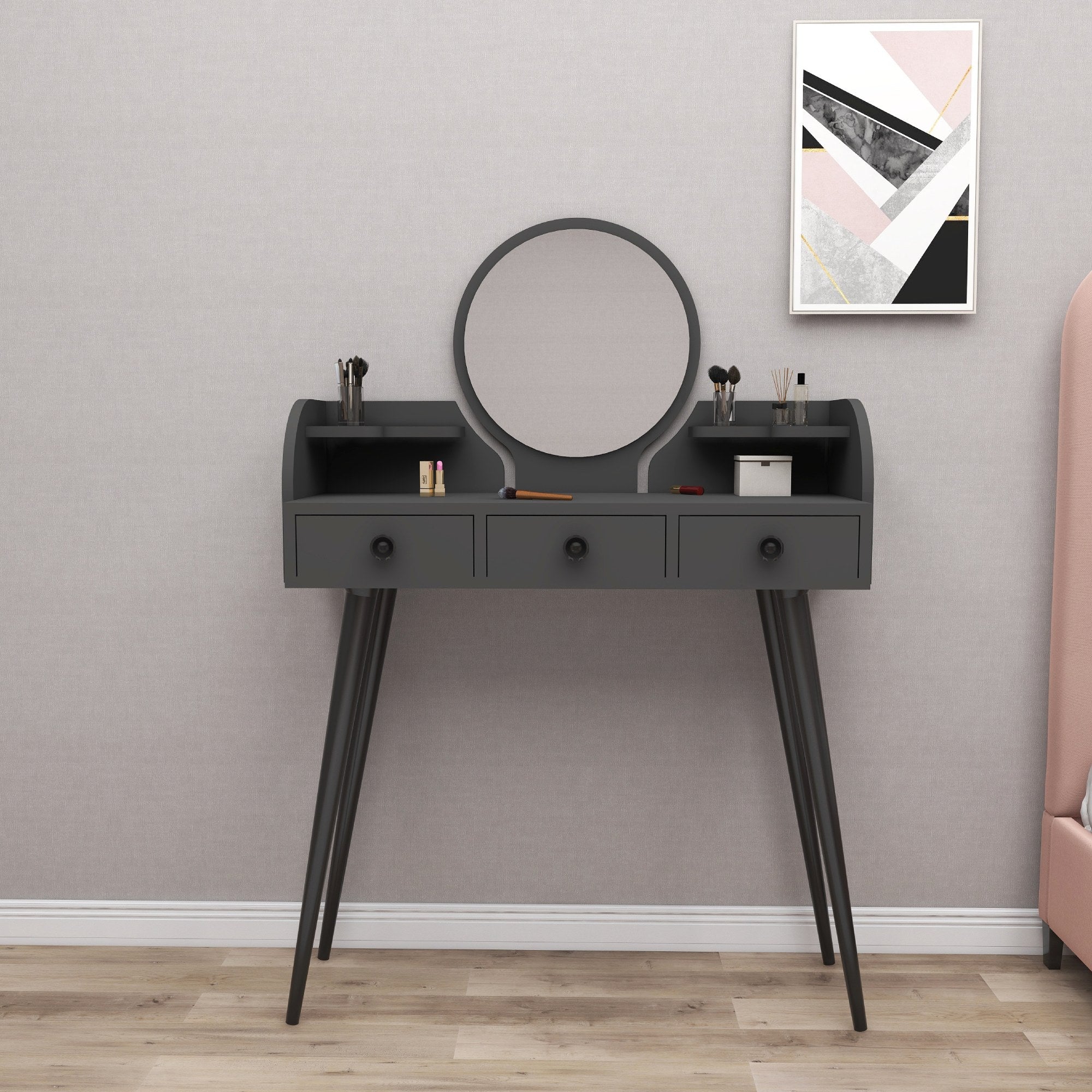 Toucador – 133.6cm x 93.6cm x 37cm – Antracite – Painéis de partículas revestidos a melamina