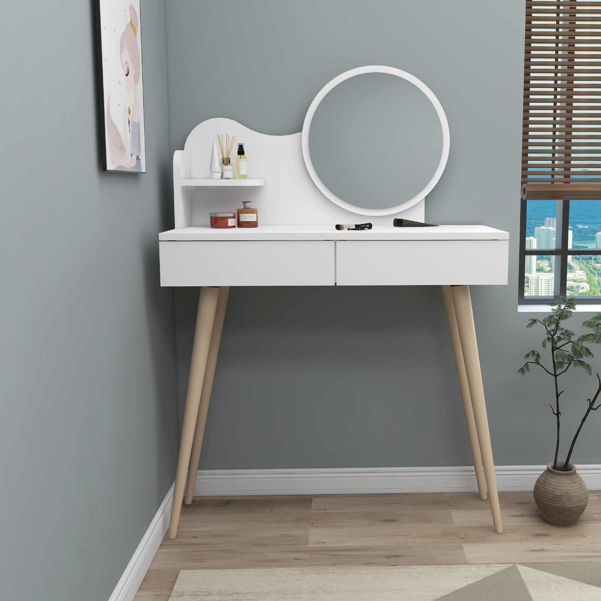 Toucador – 132.2cm x 90cm x 35cm – Branco – Painéis de partículas revestidos a melamina