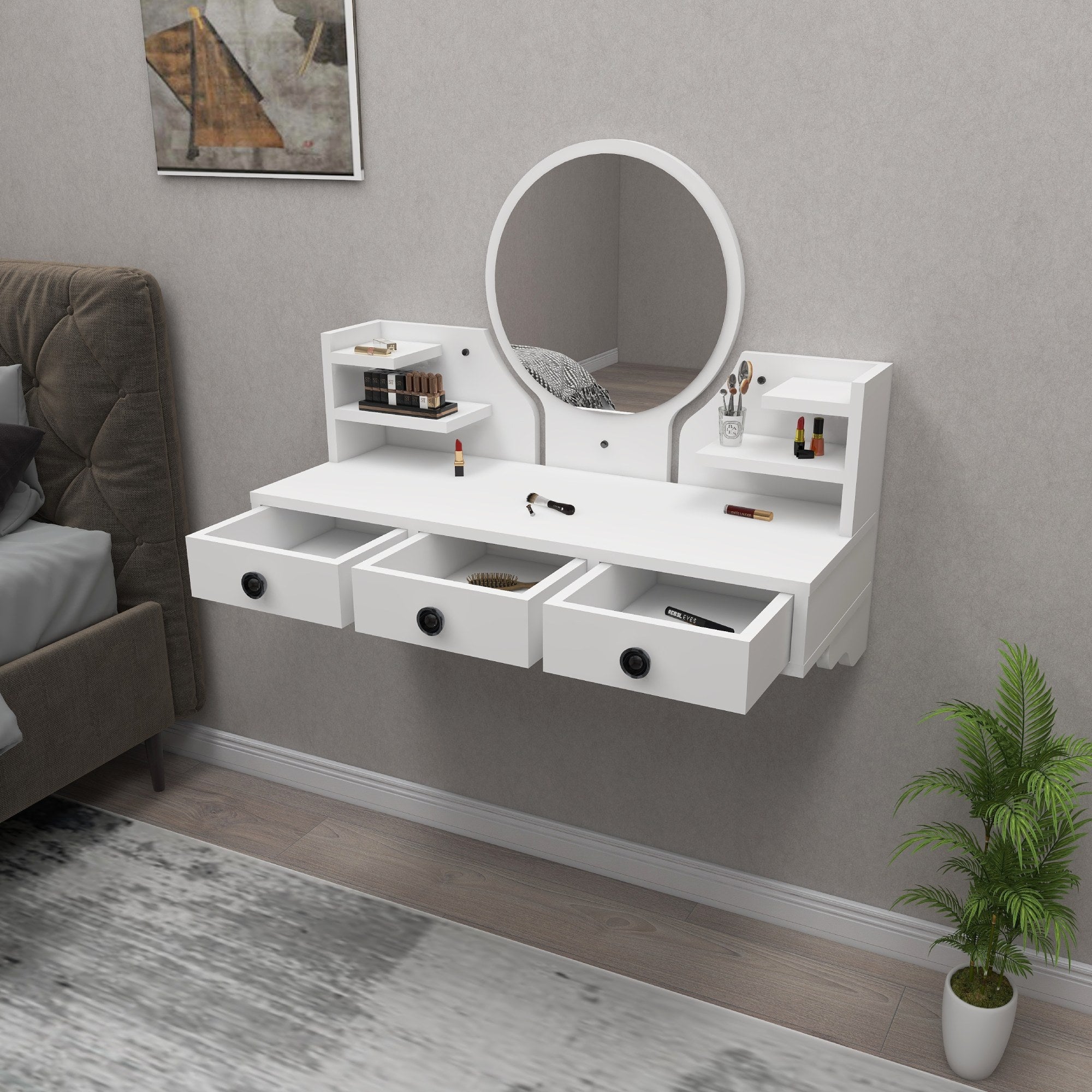 Toucador – 75 cm x 90 cm x 36,8 cm – Branco – Painel de partículas revestido a melamina