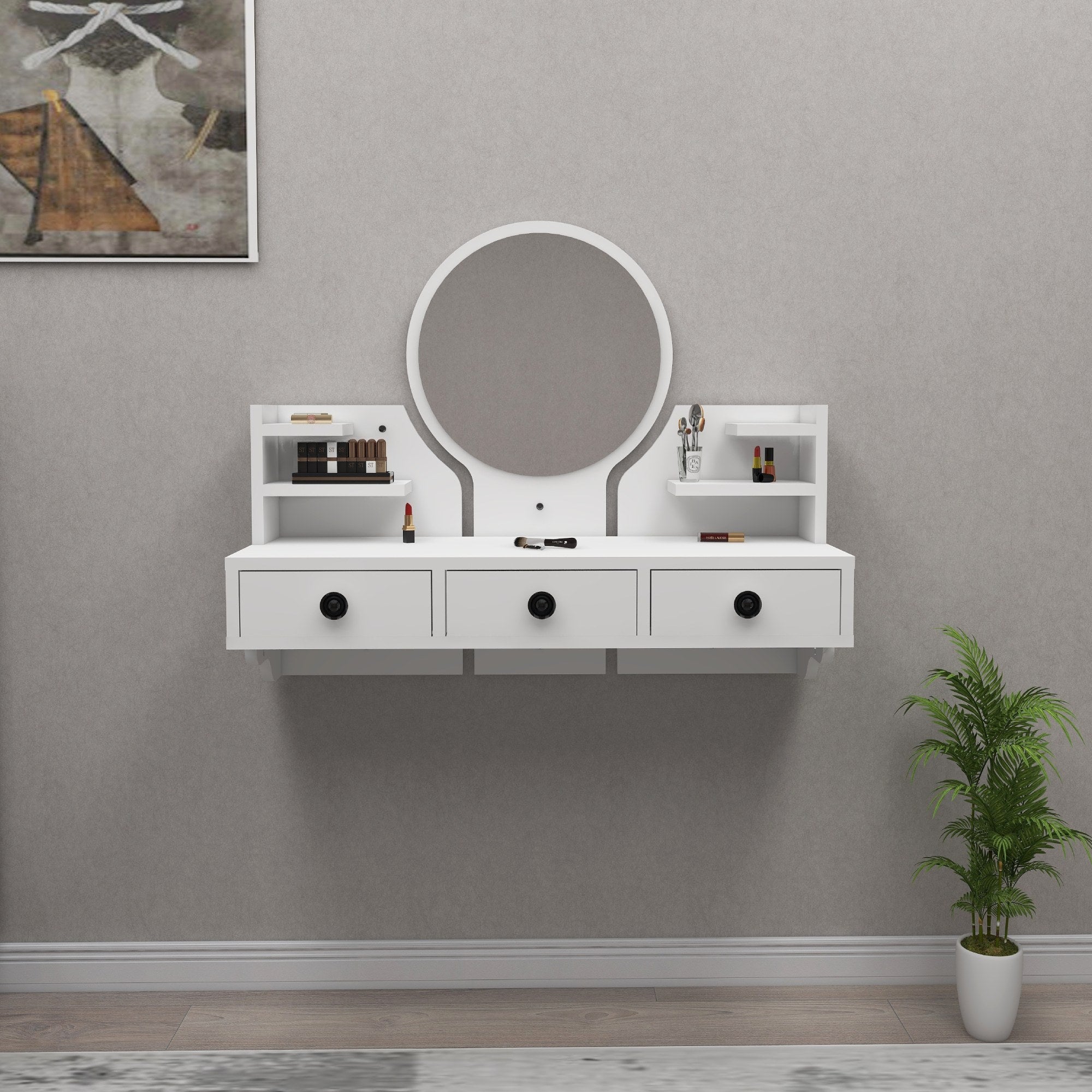 Toucador – 75 cm x 90 cm x 36,8 cm – Branco – Painel de partículas revestido a melamina
