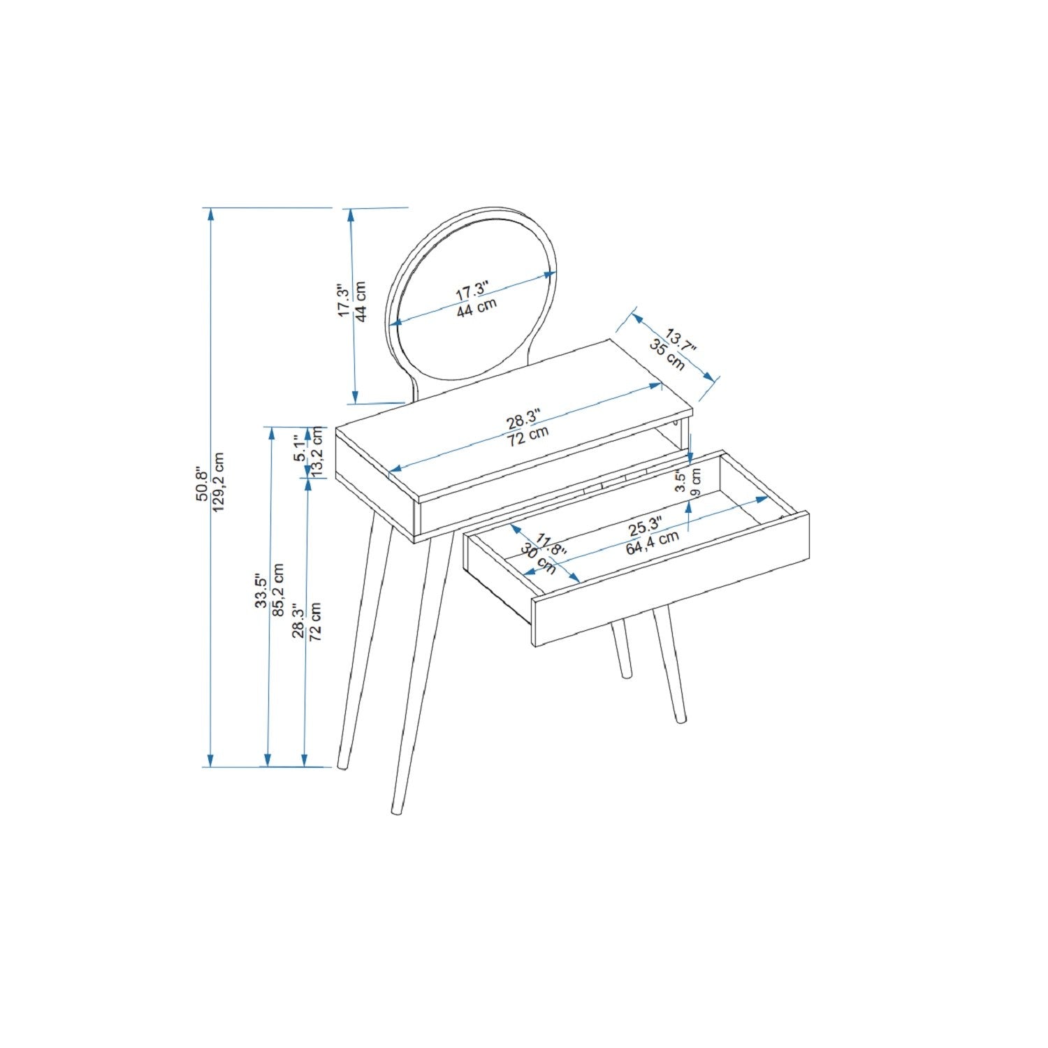 Toucador – 129.2cm x 72cm x 35cm – Branco – MDF