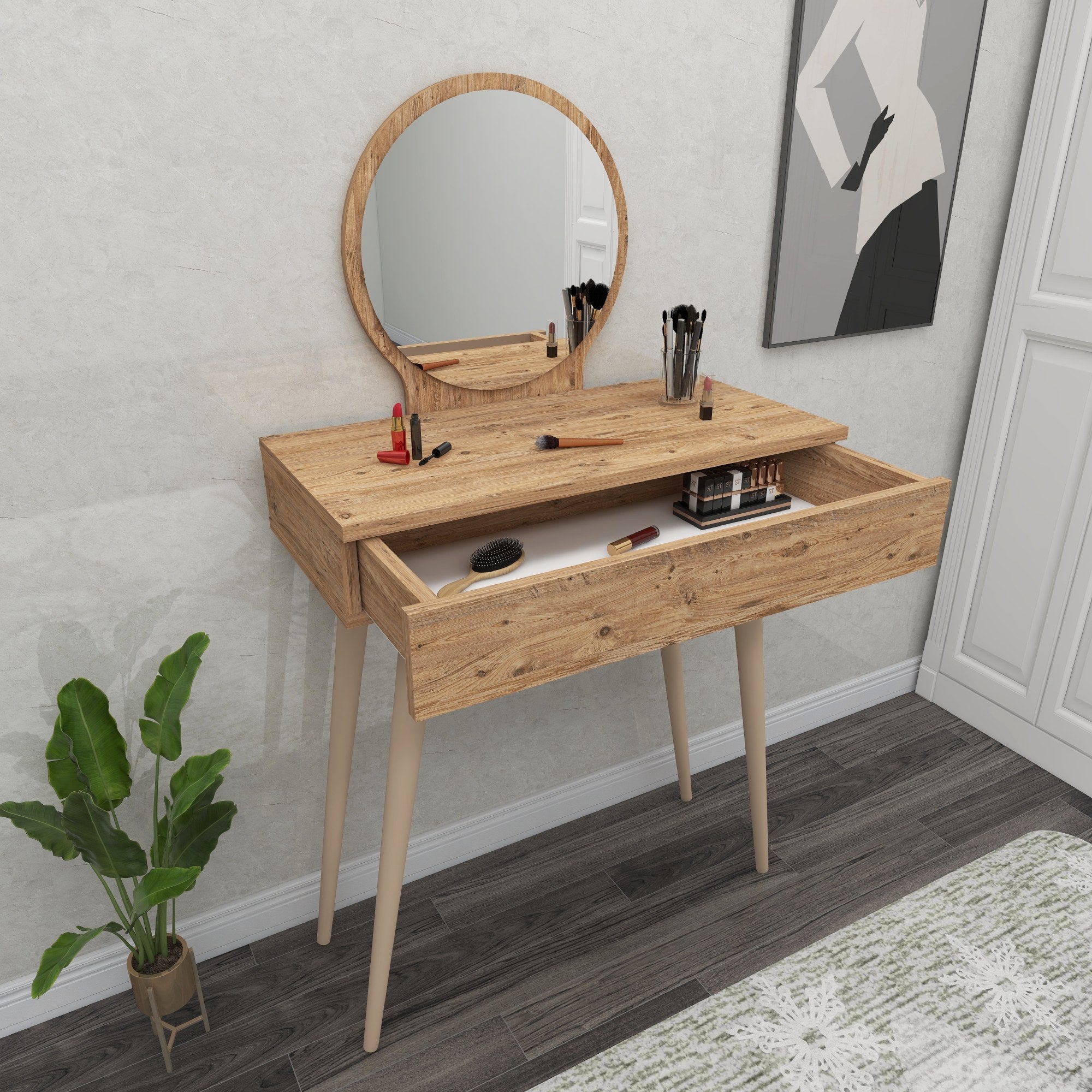 Toucador – 129.2cm x 72cm x 35cm – Pinheiro Atlântico – Painéis de partículas revestidos a melamina
