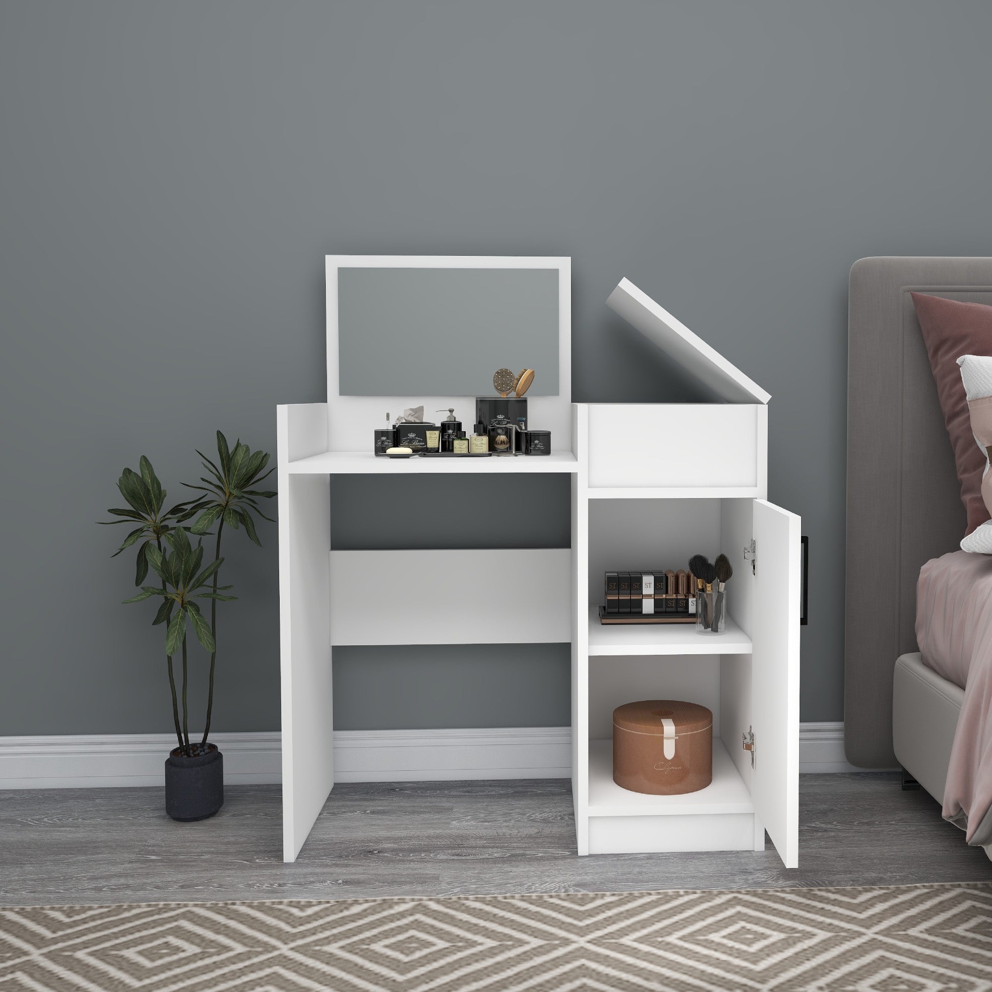 Toucador – 85,4 cm x 110 cm x 40 cm – Branco – Painel de partículas revestido a melamina