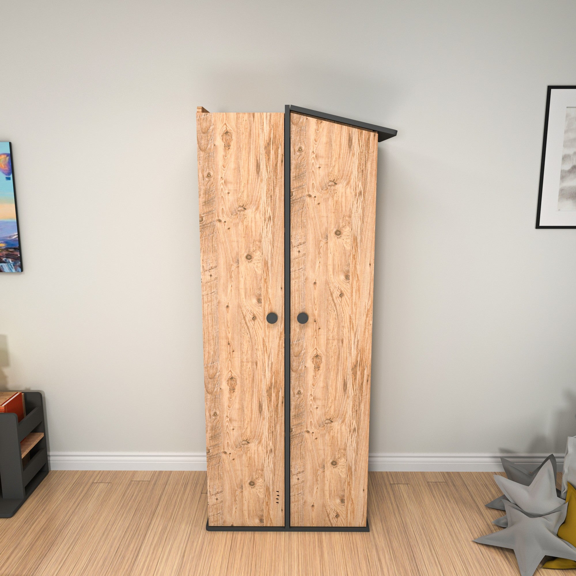Guarda-roupa – 72 cm x 179,8 cm x 45,3 cm – Pinho Atlântico e Antracite – Melamina