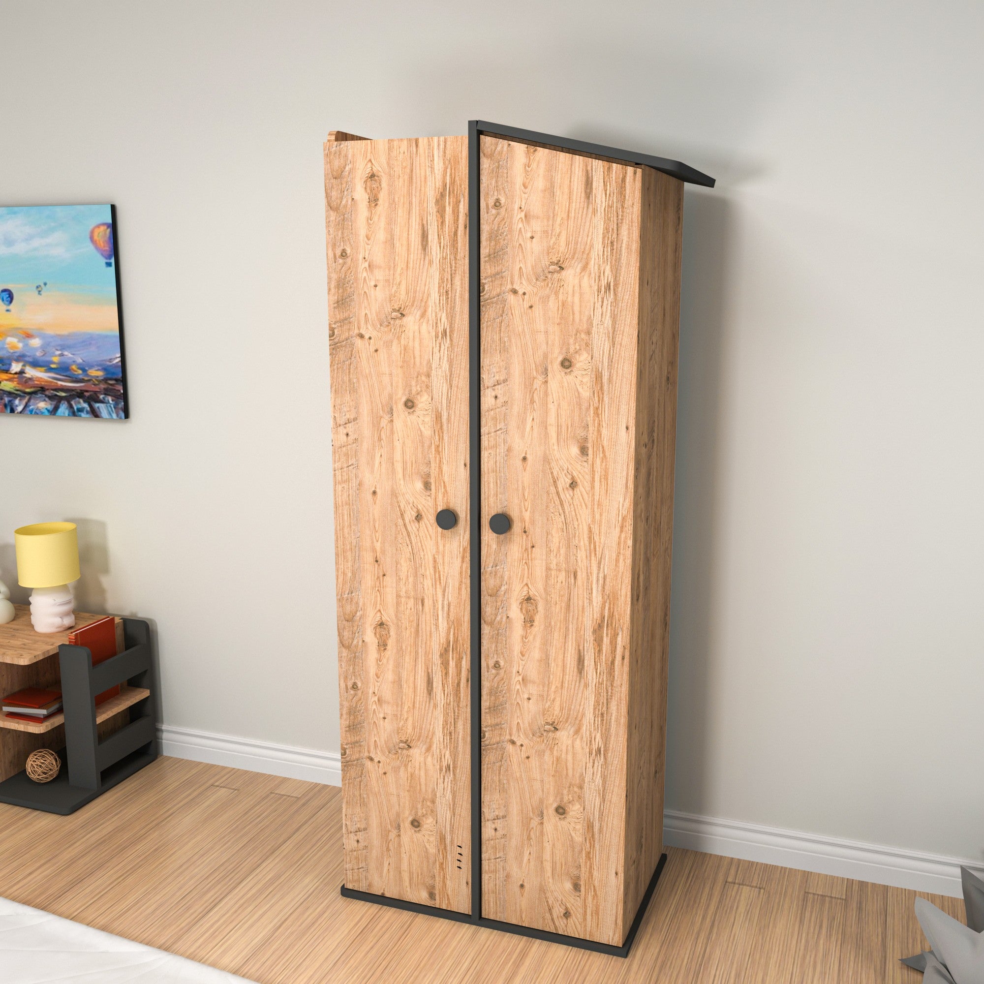 Guarda-roupa – 72 cm x 179,8 cm x 45,3 cm – Pinho Atlântico e Antracite – Melamina