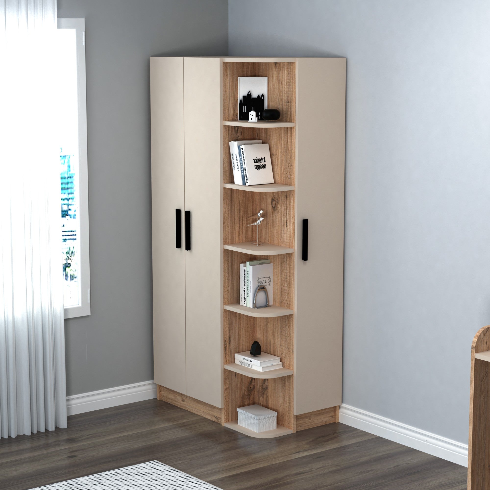 Guarda-roupa elegante – 90 x 50 x 181,8 cm – Pinho Atlântico e Bege – Painéis de partículas revestidos a melamina