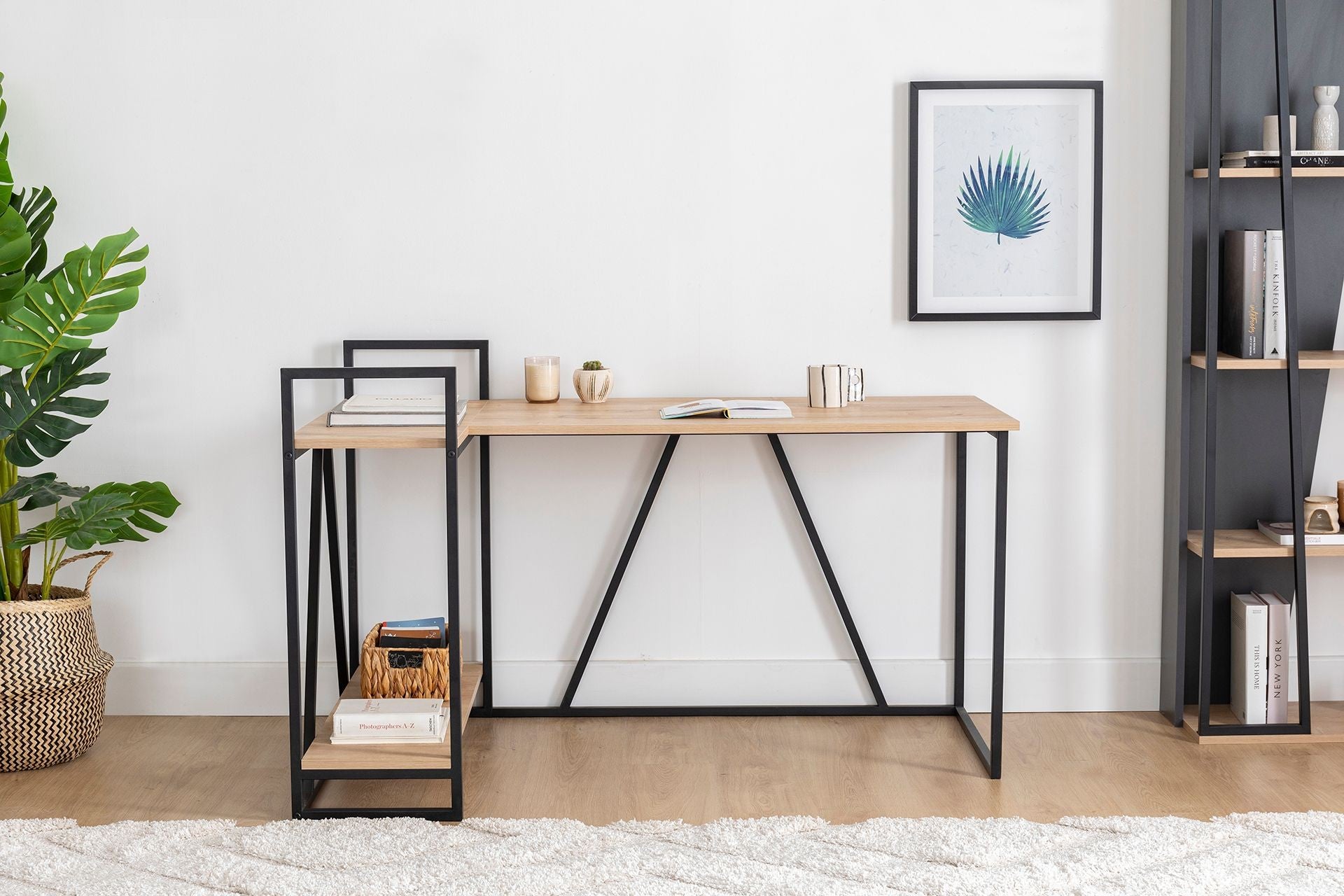 Secretária de Estudo – 140 cm x 90 cm x 85 cm – Preto e Safira – Painel de Partículas revestido a Melamina