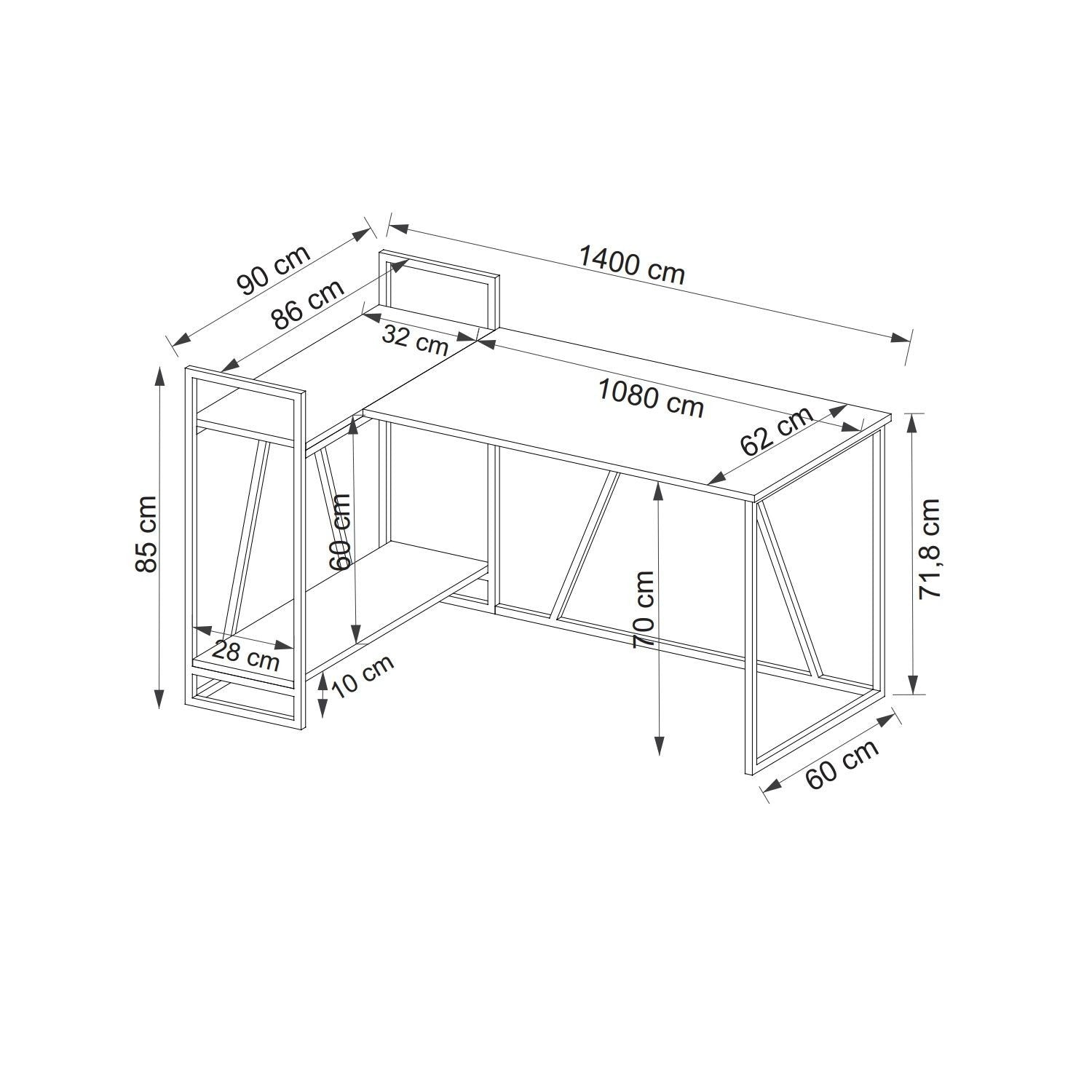 Secretária de Estudo – 140 cm x 90 cm x 85 cm – Branco e Safira – Painéis de partículas