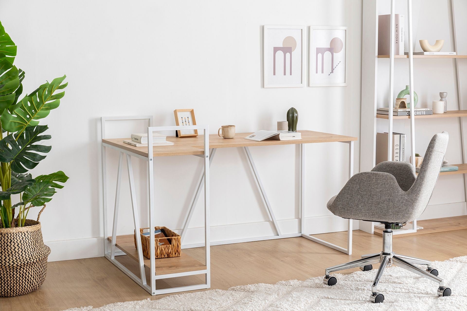 Secretária de Estudo – 140 cm x 90 cm x 85 cm – Branco e Safira – Painéis de partículas
