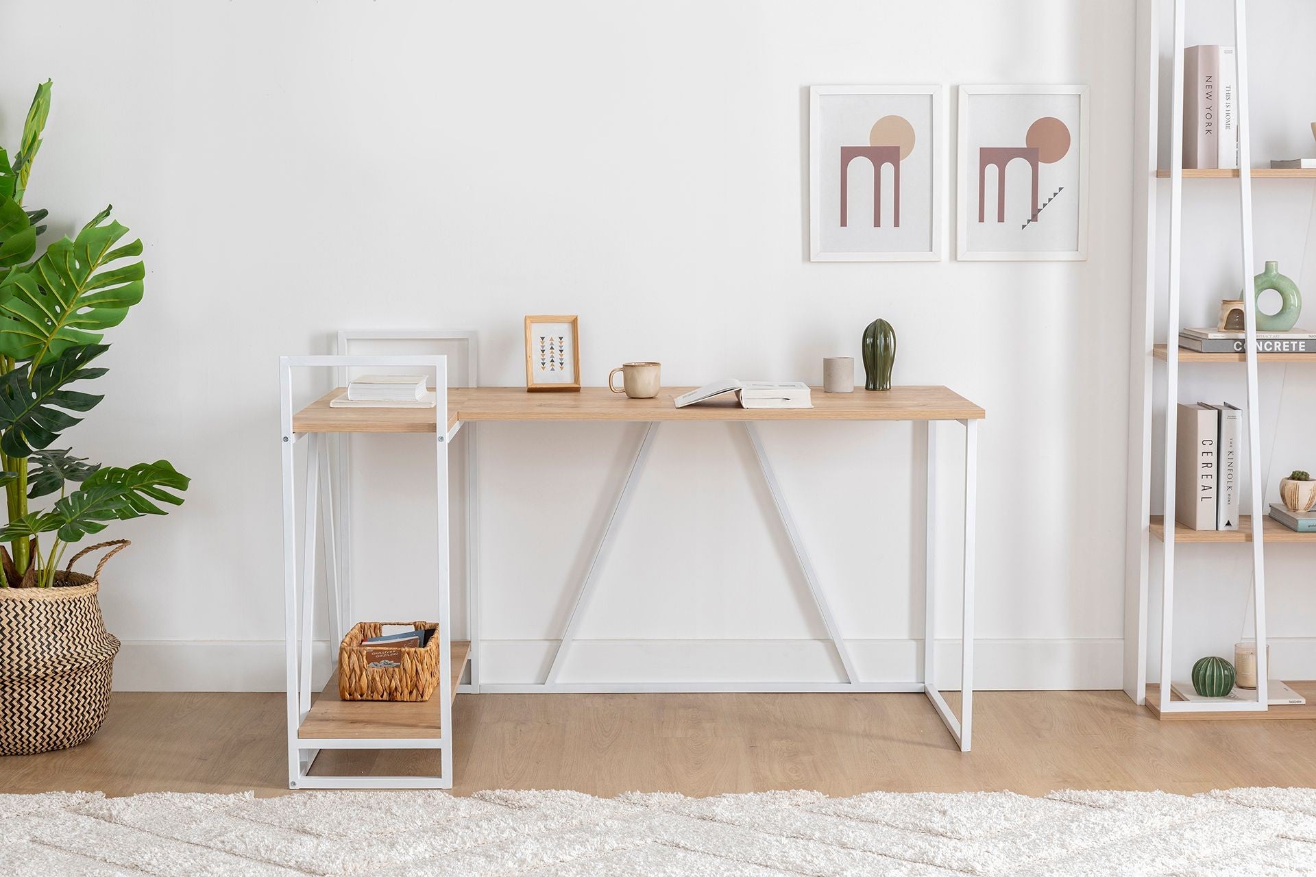 Secretária de Estudo – 140 cm x 90 cm x 85 cm – Branco e Safira – Painéis de partículas