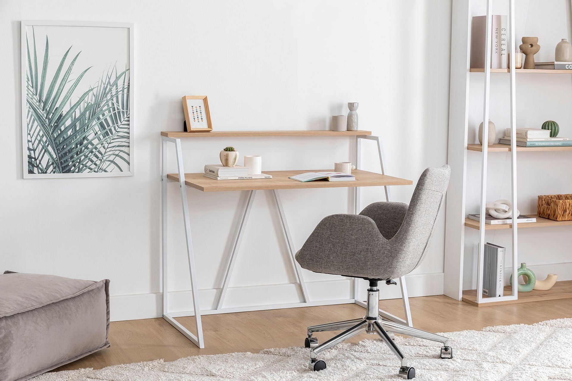 Secretária de Estudo – 105 cm x 60 cm x 90 cm – Safira e Branco – Painéis de partículas revestidos a melamina