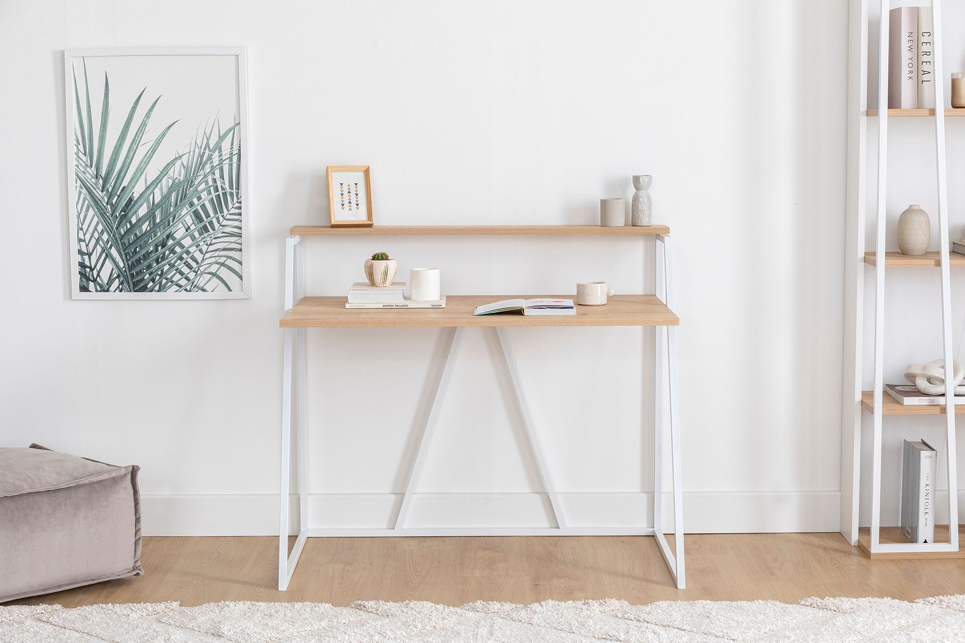Secretária de Estudo – 105 cm x 60 cm x 90 cm – Safira e Branco – Painéis de partículas revestidos a melamina