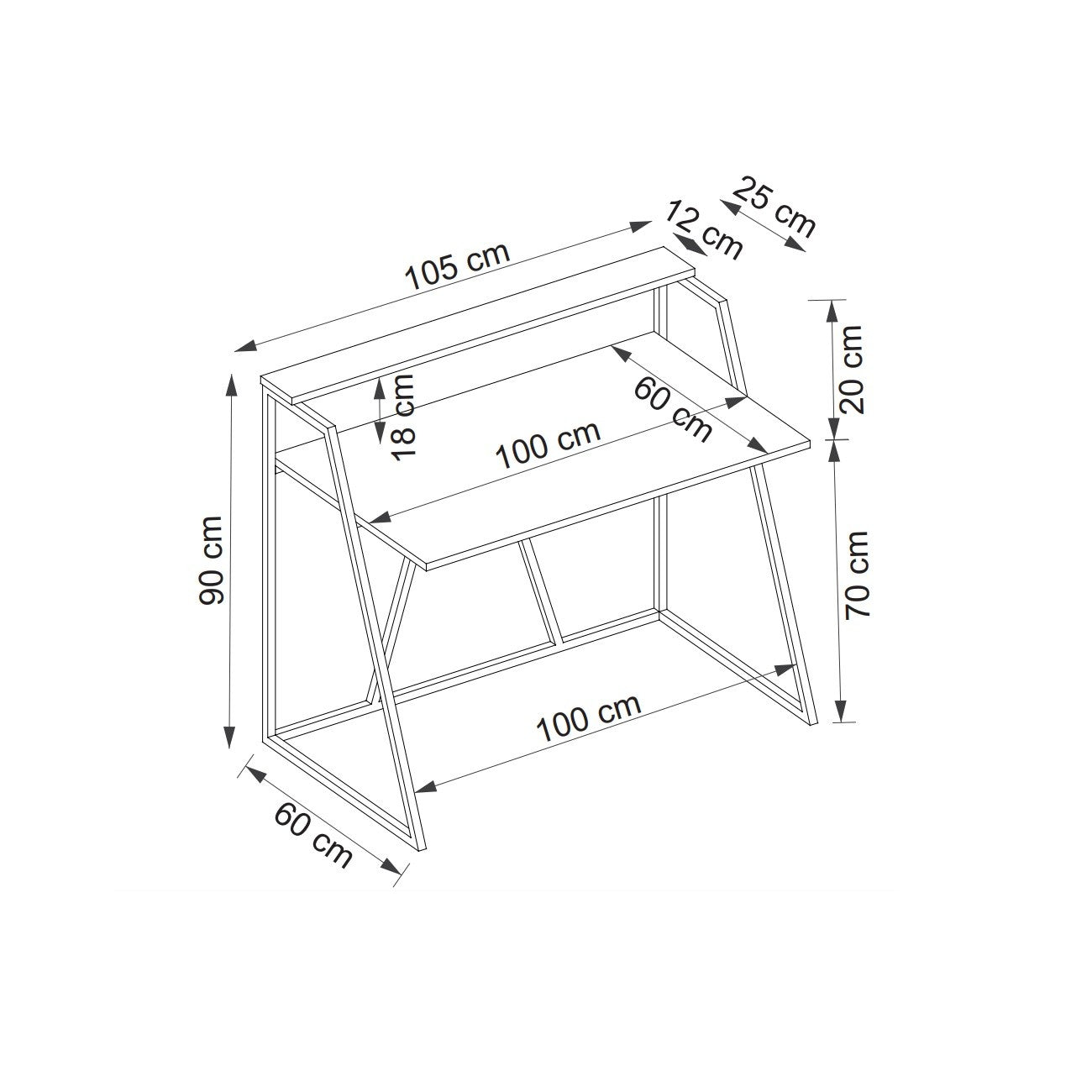 Secretária de Estudo – 105 cm x 60 cm x 90 cm – Safira e Branco – Painéis de partículas revestidos a melamina