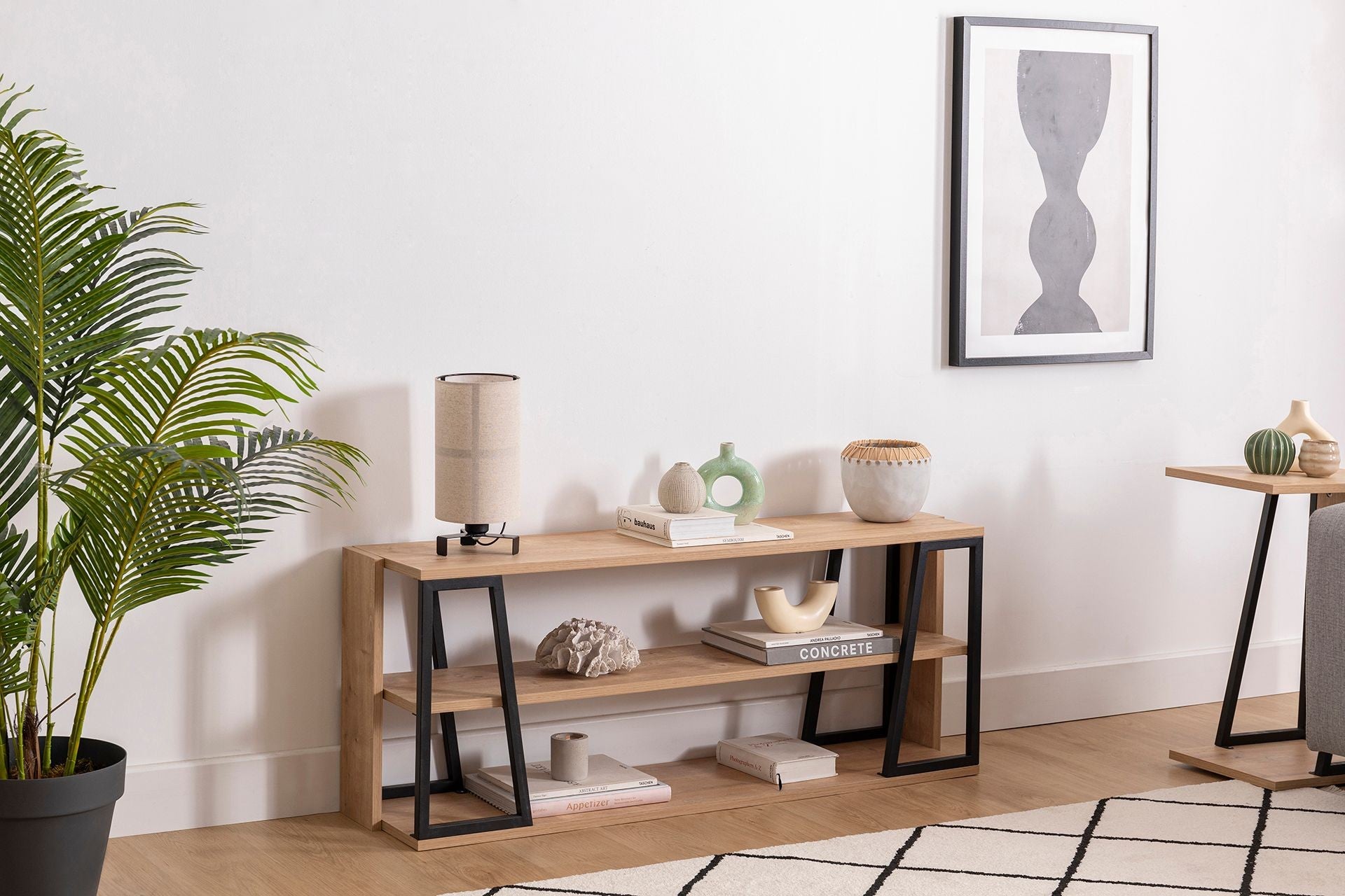 Móvel de TV – 123.6cm x 30cm x 48.6cm – Preto e Safira – Painel de Partículas