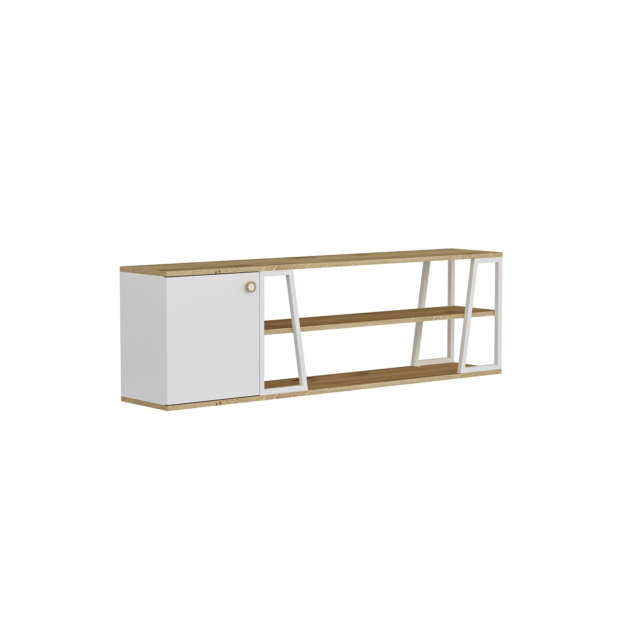 Móvel de TV – 160 cm x 30 cm x 48,6 cm – Safira e Branco – Painel de partículas e Metal