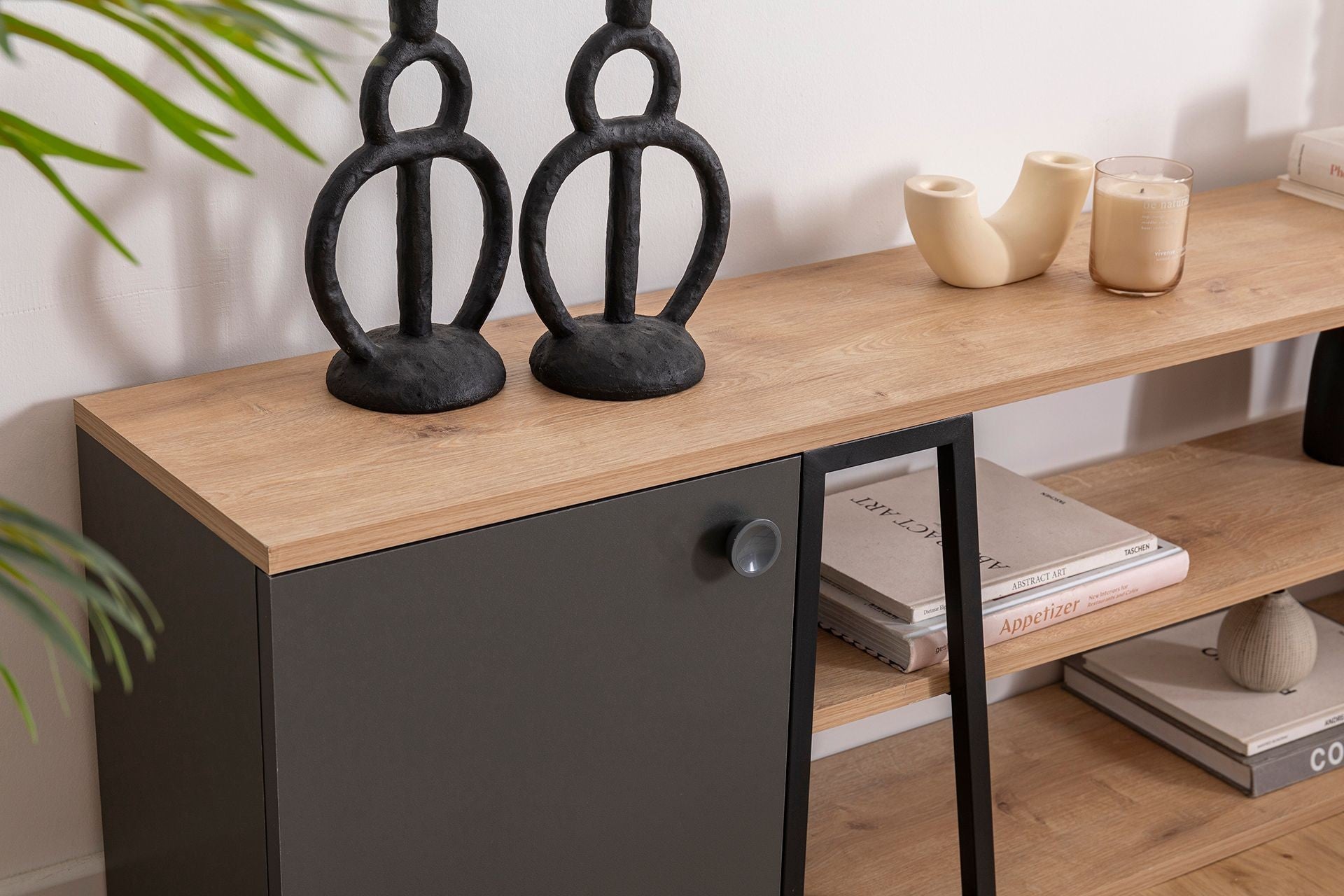 Móvel de TV – 160 cm x 30 cm x 48.6 cm – Preto e Safira – Painel de partículas revestido a melamina