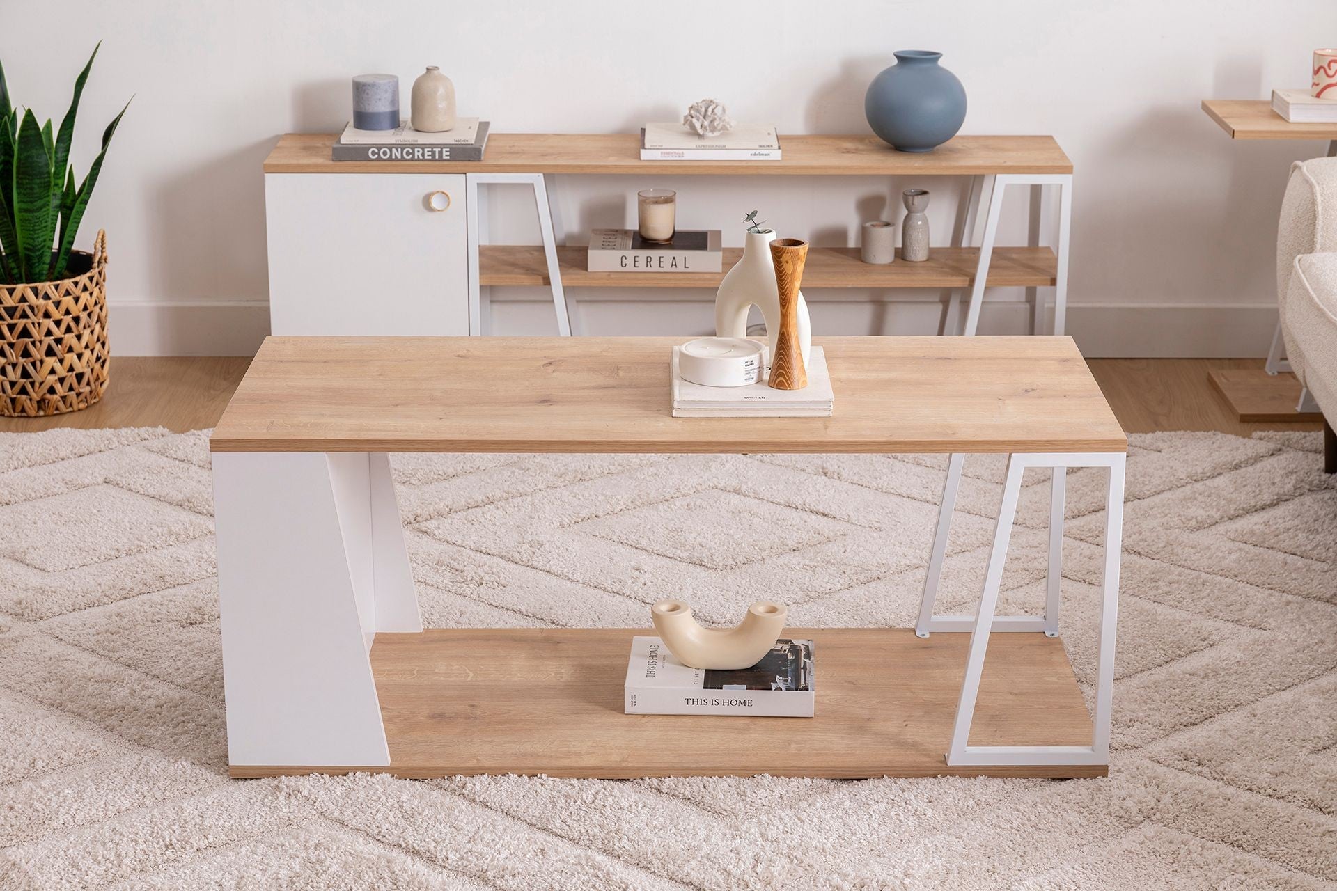 Mesa de Centro – 120cm x 50cm x 48.6cm – Safira e Branco – Melamina