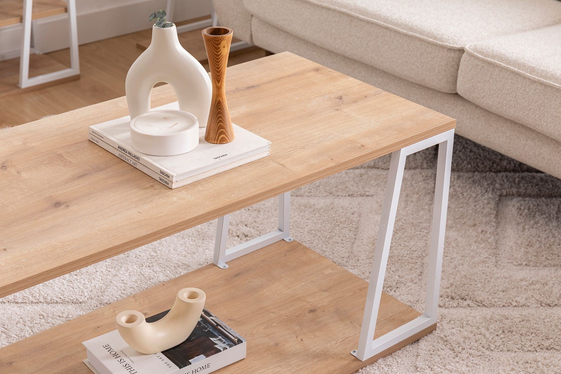 Mesa de Centro – 120cm x 50cm x 48.6cm – Safira e Branco – Melamina