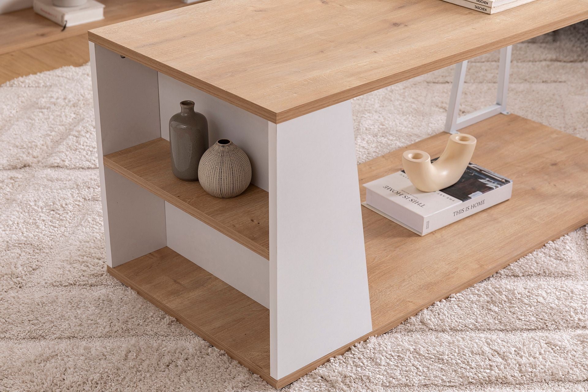 Mesa de Centro – 120cm x 50cm x 48.6cm – Safira e Branco – Melamina