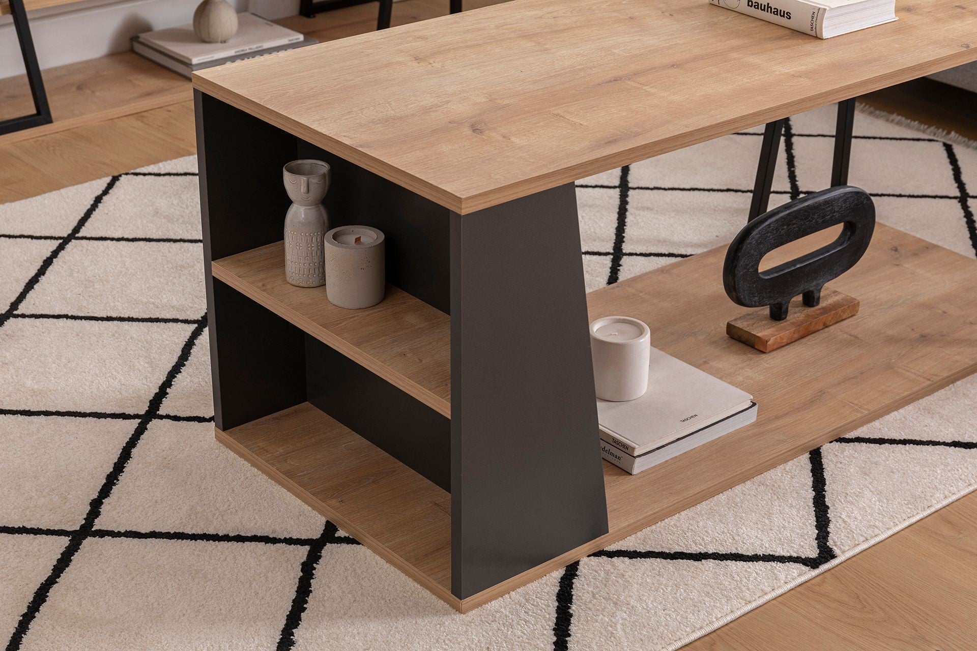 Mesa de Centro – 120 cm x 50 cm x 48.6 cm – Safira e Preto – Painel de Partículas Revestido a Melamina