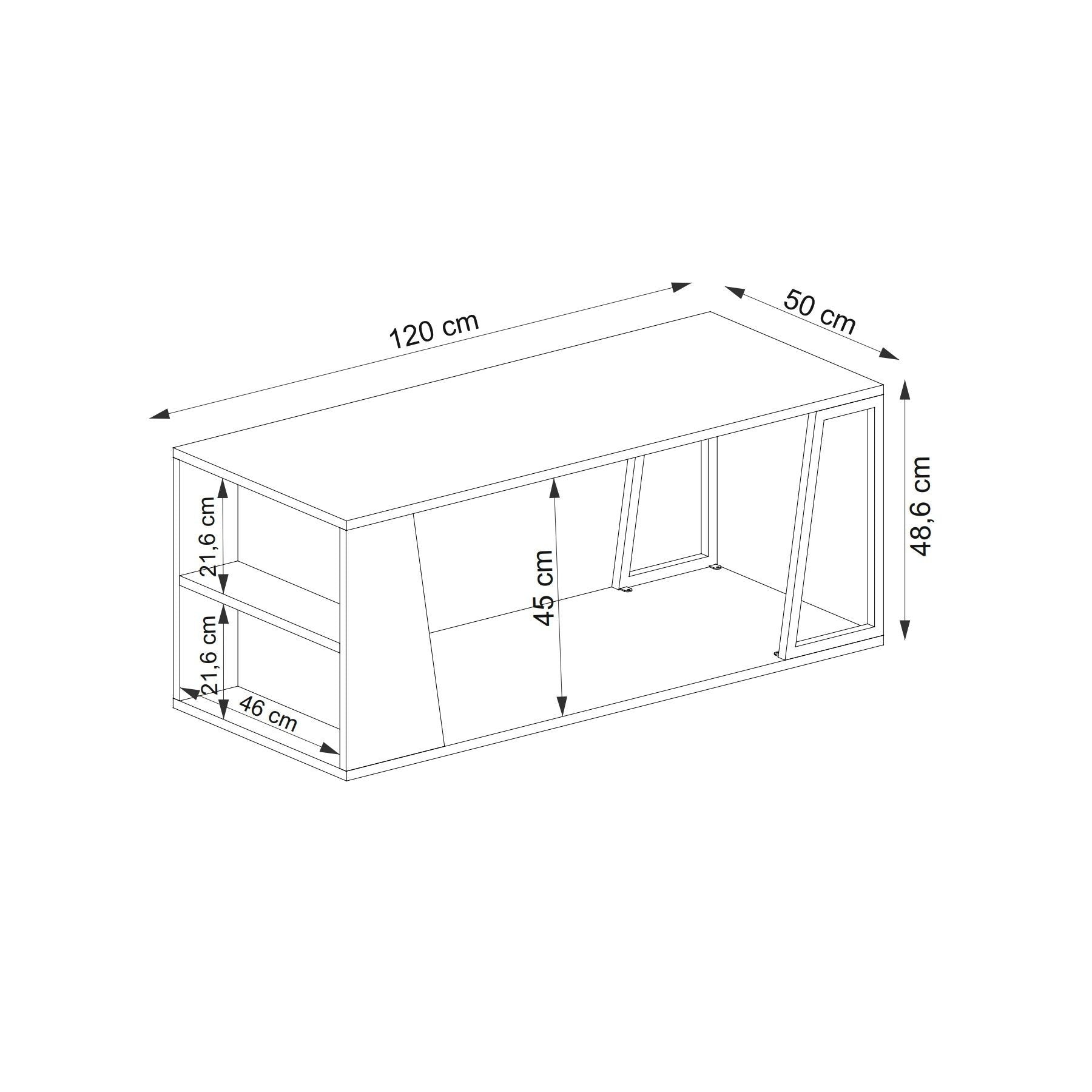 Mesa de Centro – 120 cm x 50 cm x 48.6 cm – Safira e Preto – Painel de Partículas Revestido a Melamina