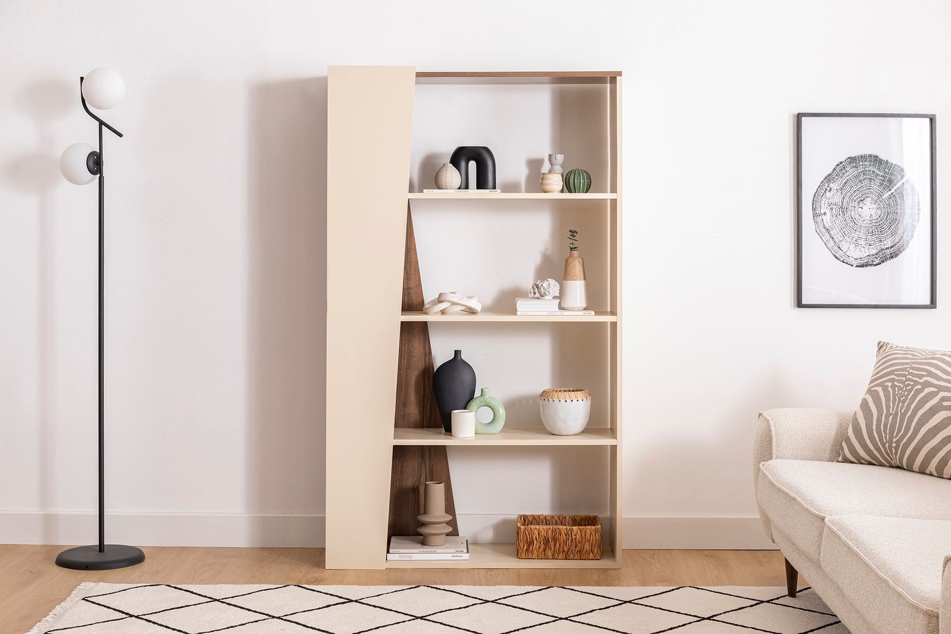 Estante de livros – 100cm x 30cm x 170cm – Nogueira e Bege – Painéis de partículas revestidos a melamina