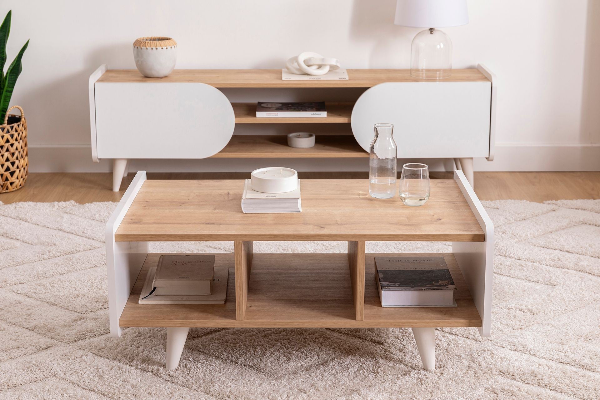 Mesa de Centro – 90cm x 59cm x 40.7cm – Safira e Branco – Estrutura Metálica