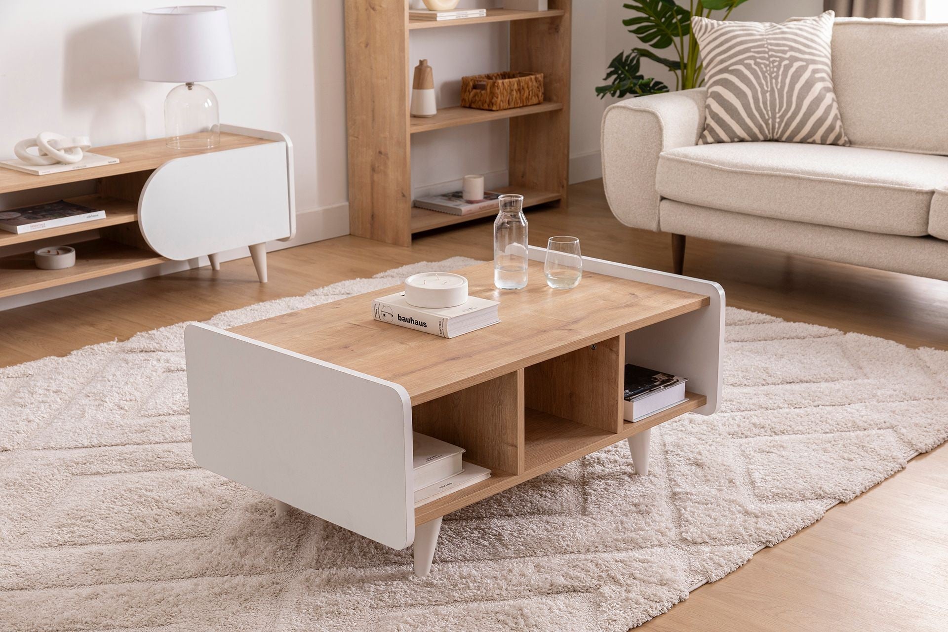 Mesa de Centro – 90cm x 59cm x 40.7cm – Safira e Branco – Estrutura Metálica