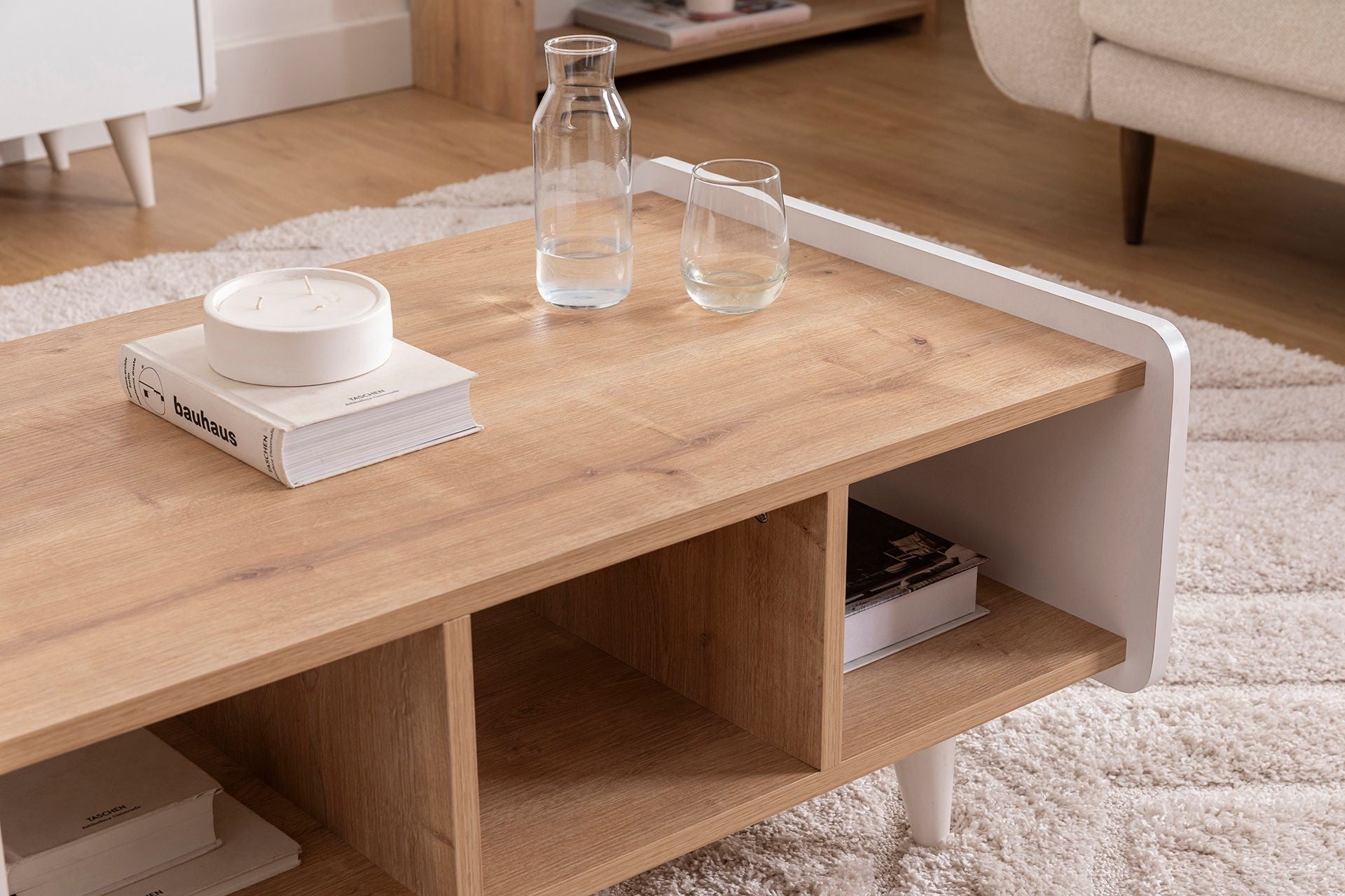 Mesa de Centro – 90cm x 59cm x 40.7cm – Safira e Branco – Estrutura Metálica