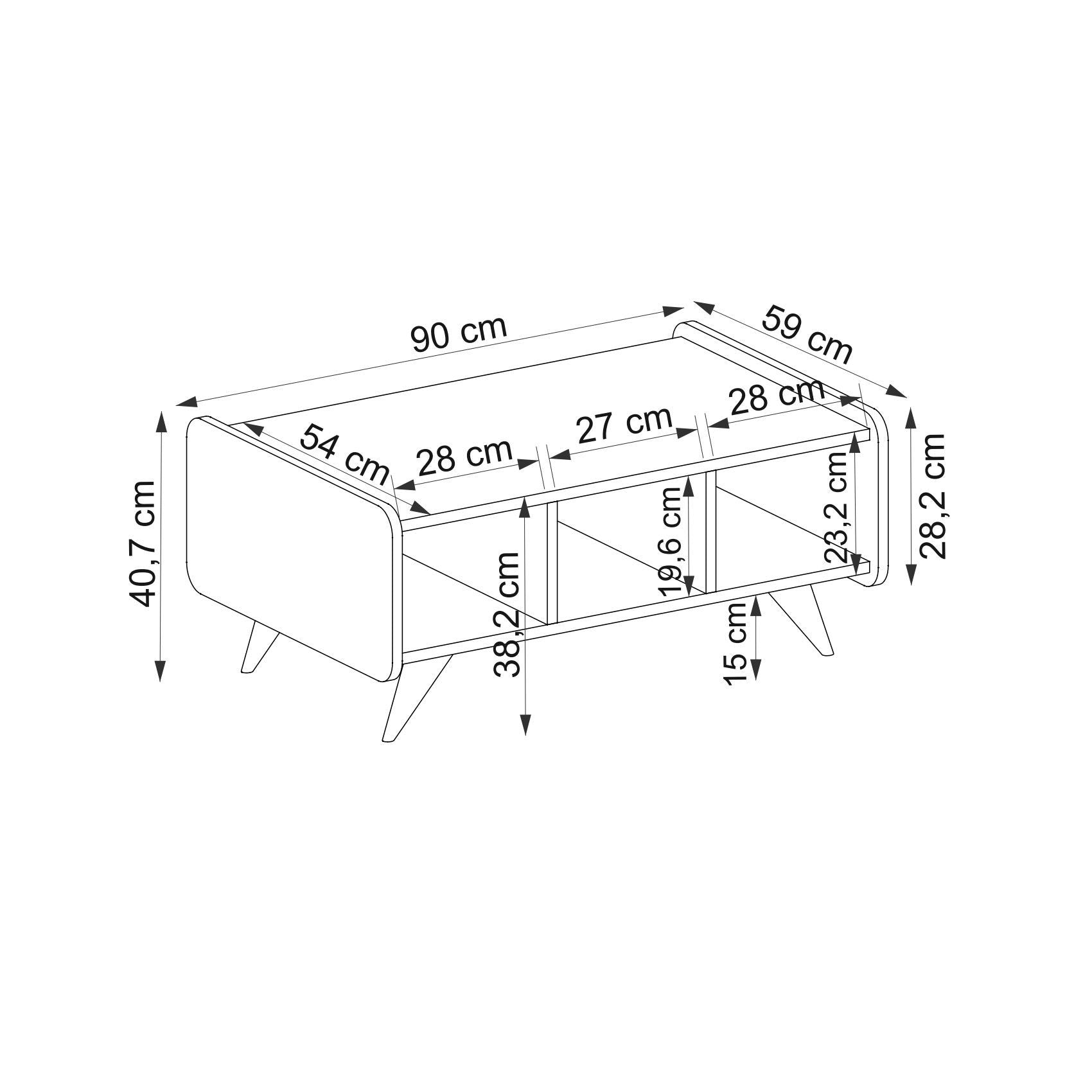 Mesa de Centro – 90cm x 59cm x 40.7cm – Safira e Branco – Estrutura Metálica