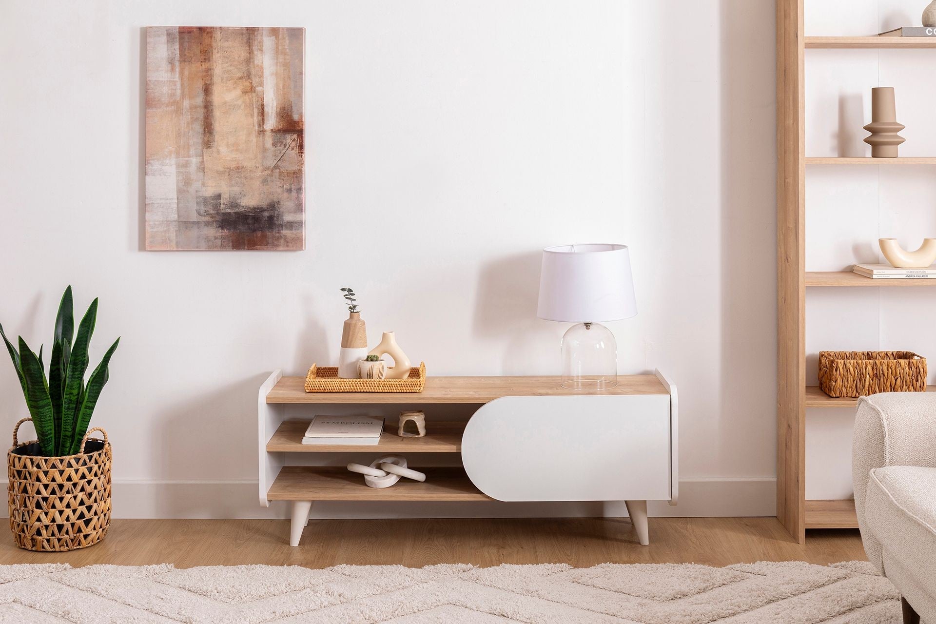 Móvel de TV – 120 cm x 40 cm x 45 cm – Safira e Branco – Painel de partículas revestido a melamina