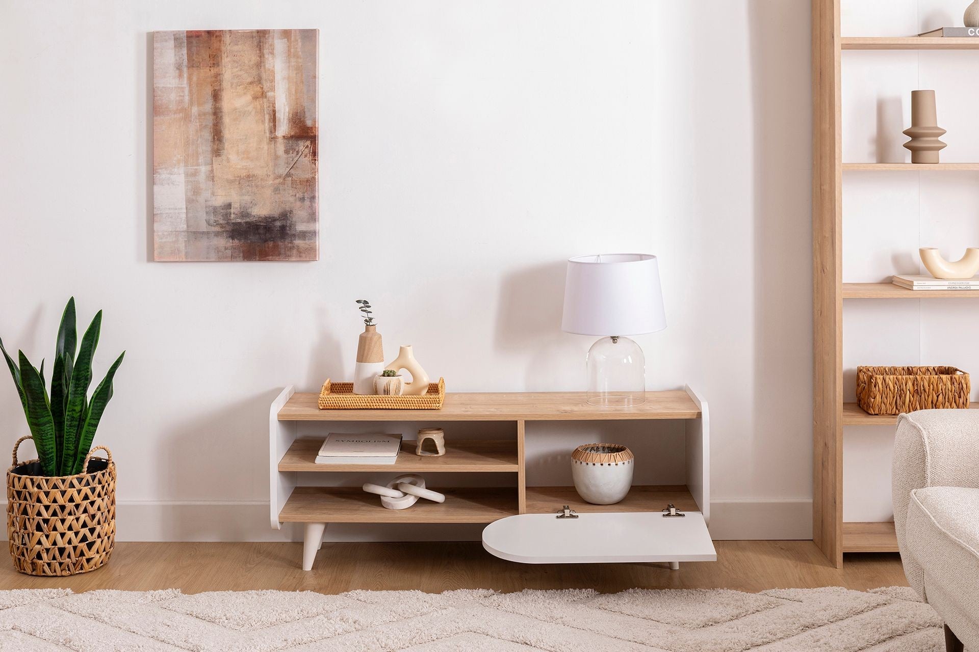 Móvel de TV – 120 cm x 40 cm x 45 cm – Safira e Branco – Painel de partículas revestido a melamina