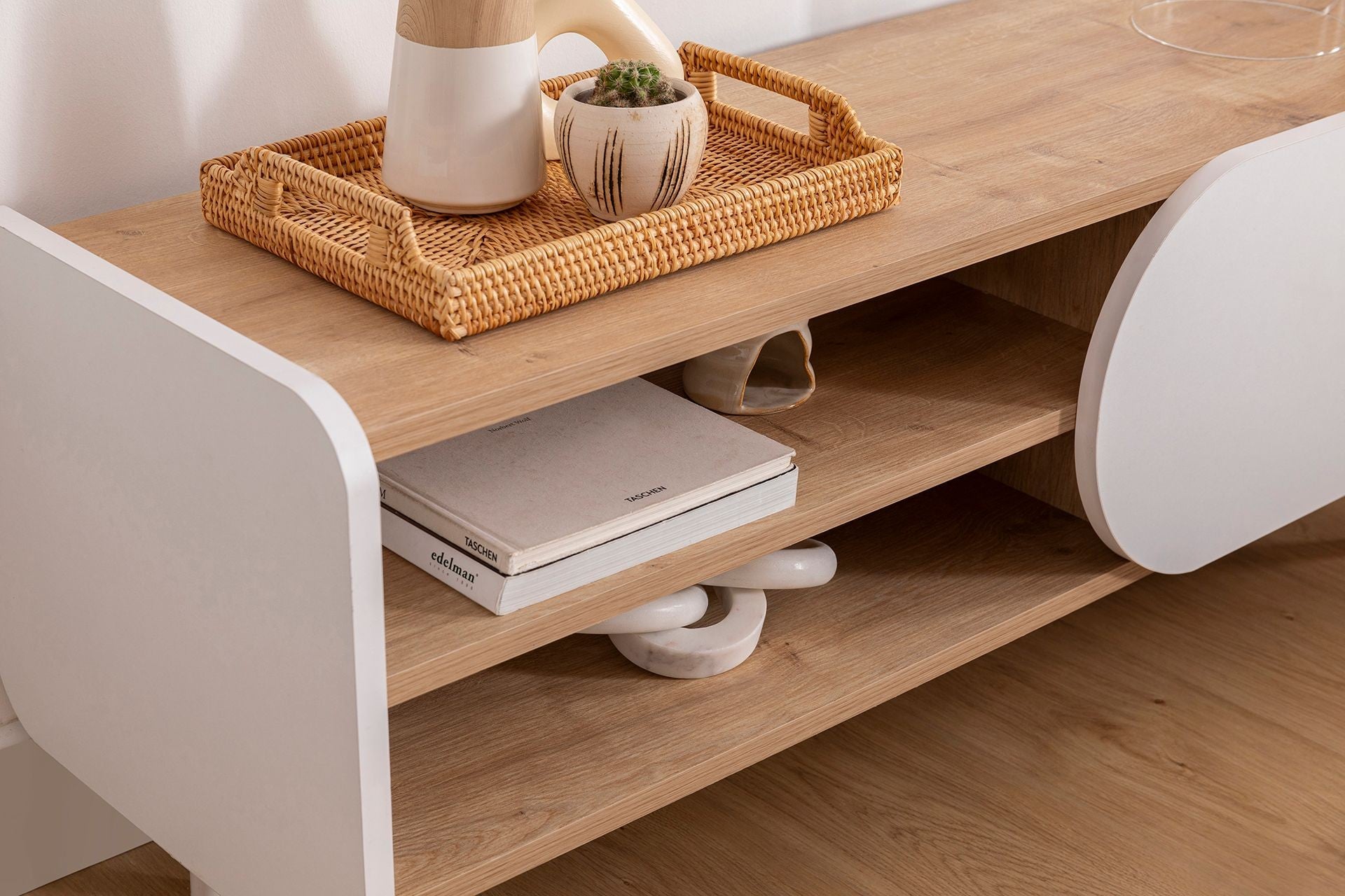 Móvel de TV – 120 cm x 40 cm x 45 cm – Safira e Branco – Painel de partículas revestido a melamina