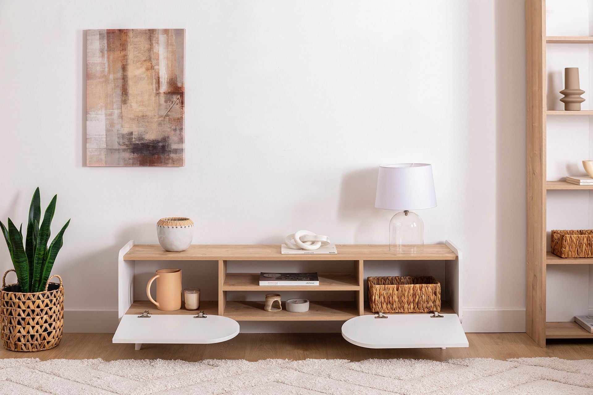 Móvel de TV – 160cm x 40cm x 45cm – Safira e Branco – Painel de Partículas