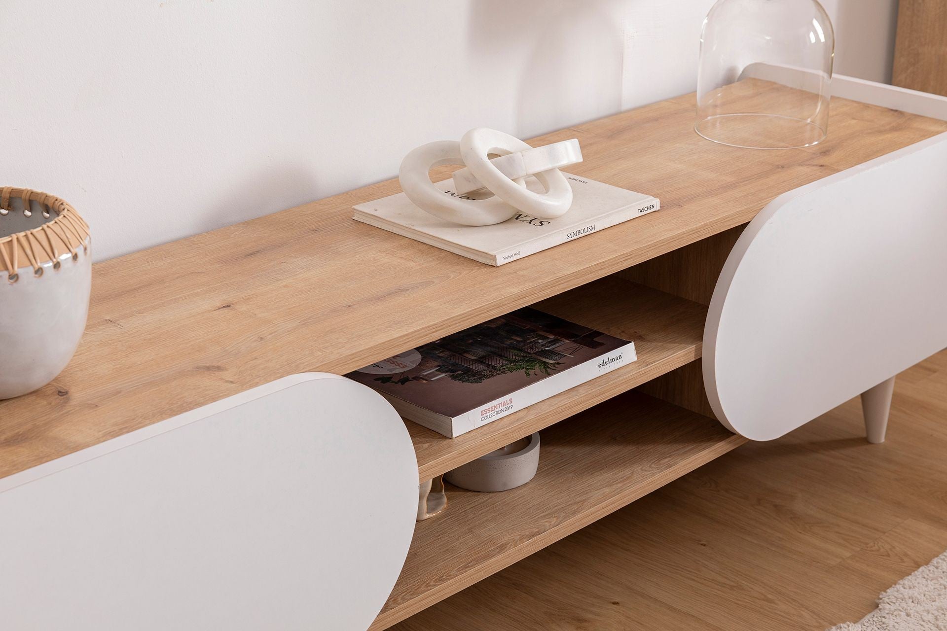 Móvel de TV – 160cm x 40cm x 45cm – Safira e Branco – Painel de Partículas