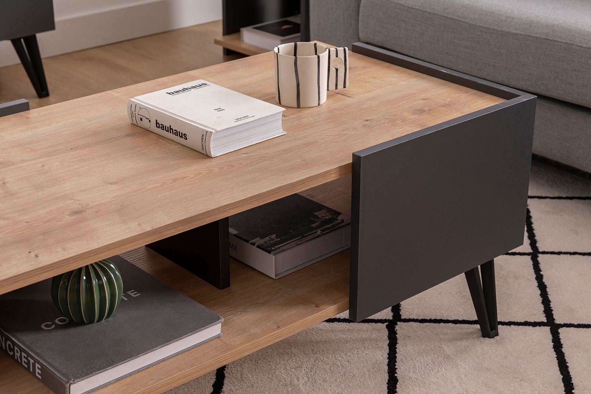 Mesa de Centro – 103.6cm x 53.6cm x 45.5cm – Antracite e Safira – Painéis de Partículas com Revestimento a Melamina