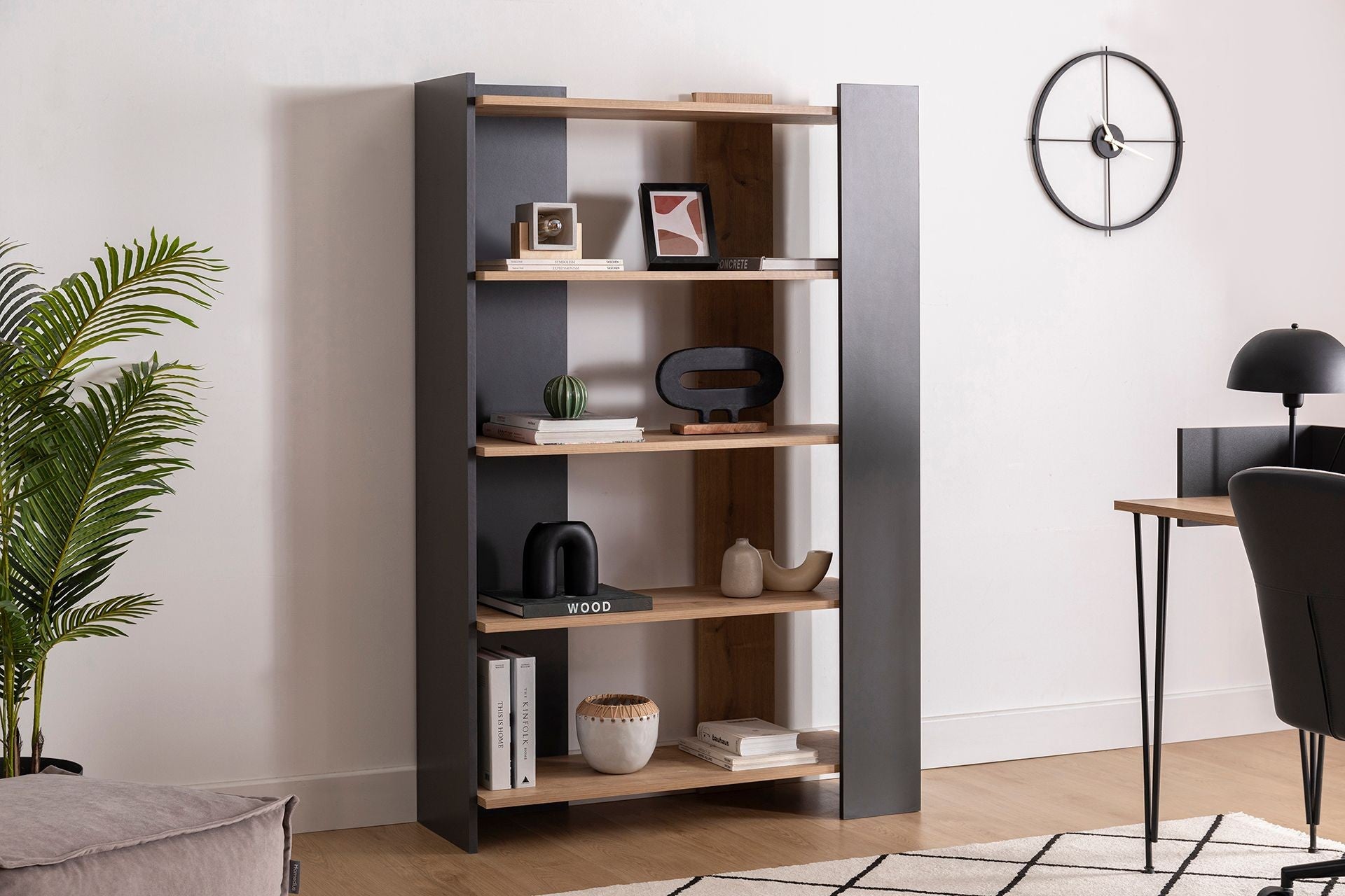 Estante de livros – 103.6cm x 38.6cm x 160cm – Safira e Antracite – Painel de partículas