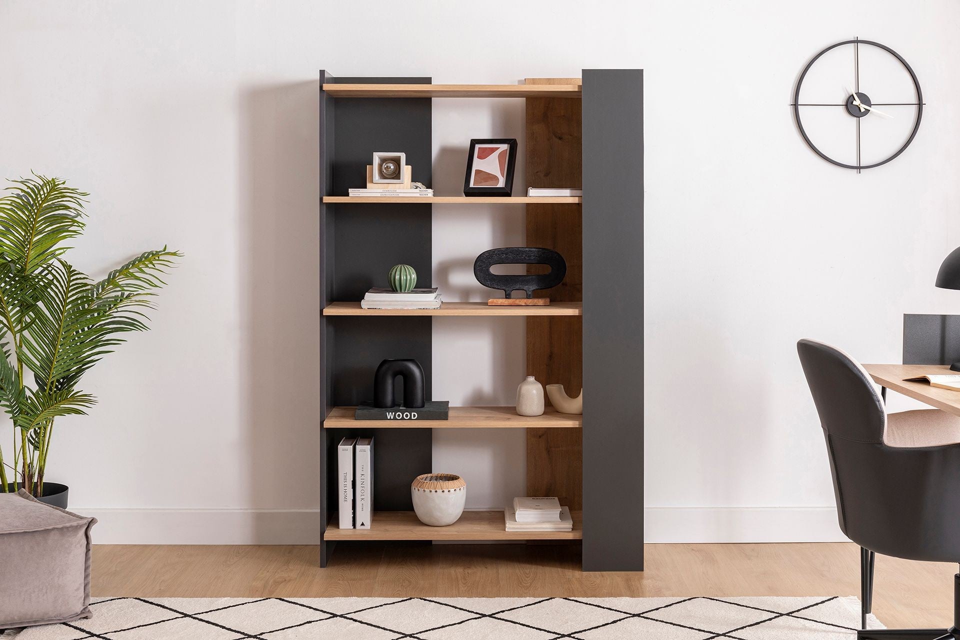 Estante de livros – 103.6cm x 38.6cm x 160cm – Safira e Antracite – Painel de partículas