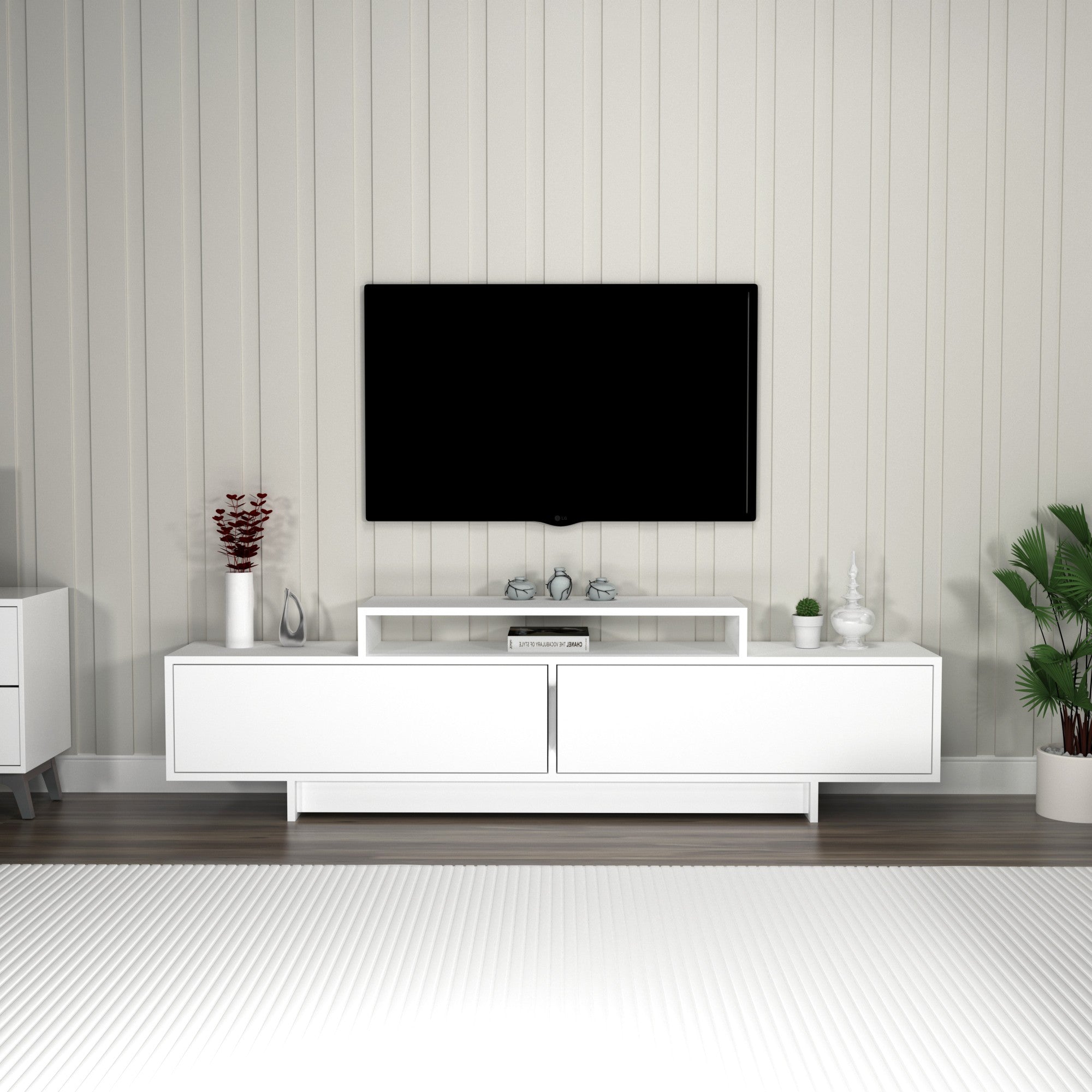 Móvel de TV – 180 cm x 50.2 cm x 29.6 cm – Branco – Painéis de partículas revestidos a melamina