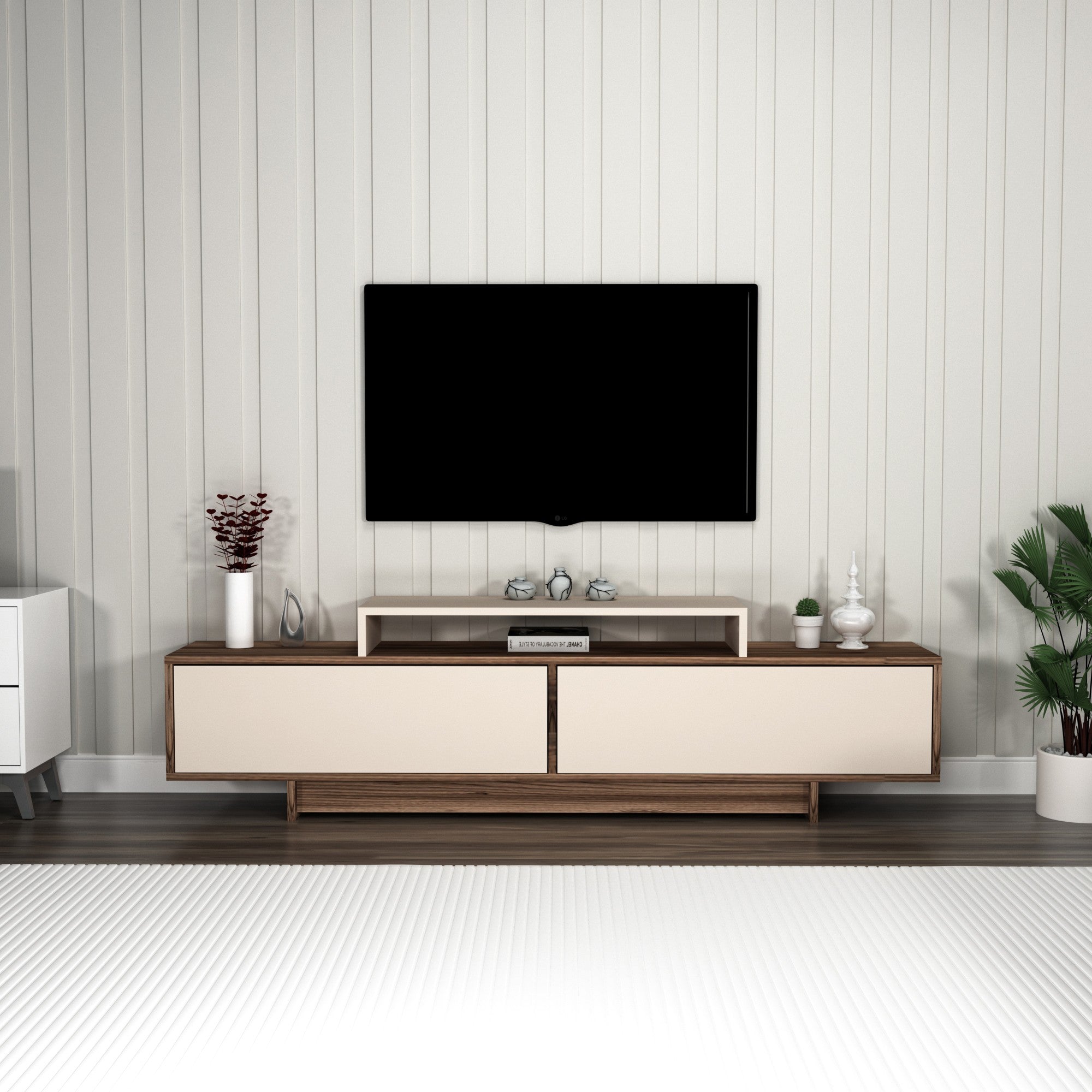 Móvel de TV – 180cm x 50.2cm x 29.6cm – Nogueira Claro e Bege – Painel de Partículas