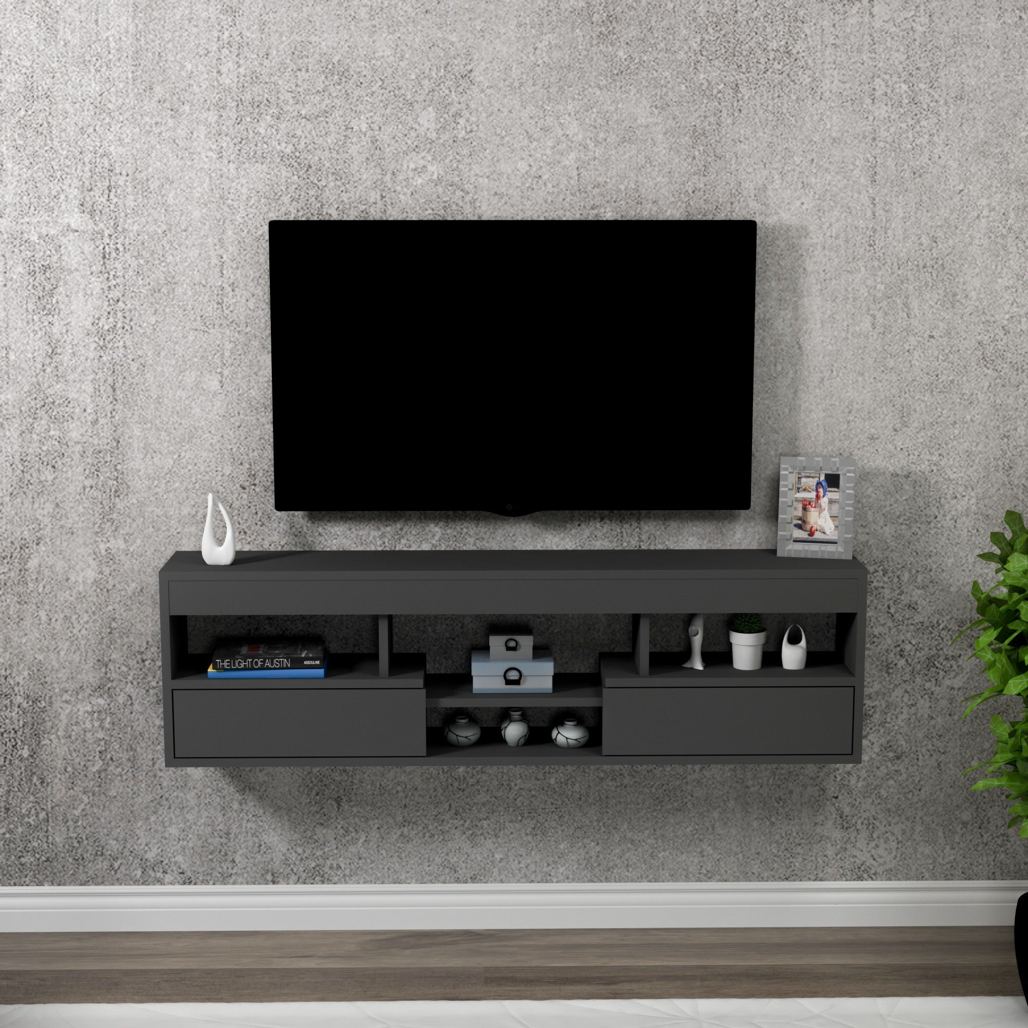 Móvel de TV – 140 cm x 40 cm x 22 cm – Antracite – Painéis de partículas revestidos a melamina