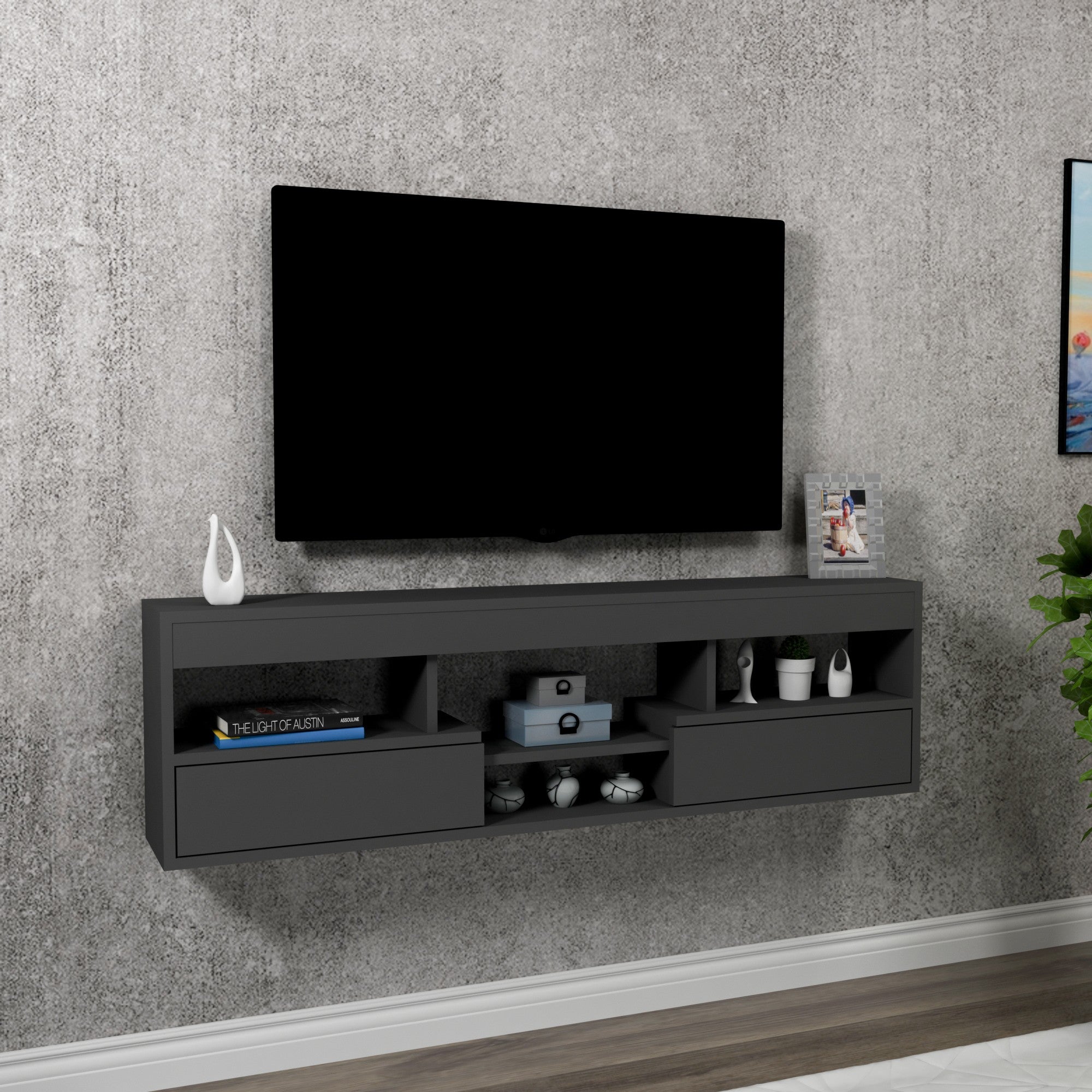 Móvel de TV – 140 cm x 40 cm x 22 cm – Antracite – Painéis de partículas revestidos a melamina