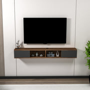 Móvel de TV – 140 cm x 19.6 cm x 22 cm – Nogueira clara e Antracite – Painel de Partículas revestido a Melamina